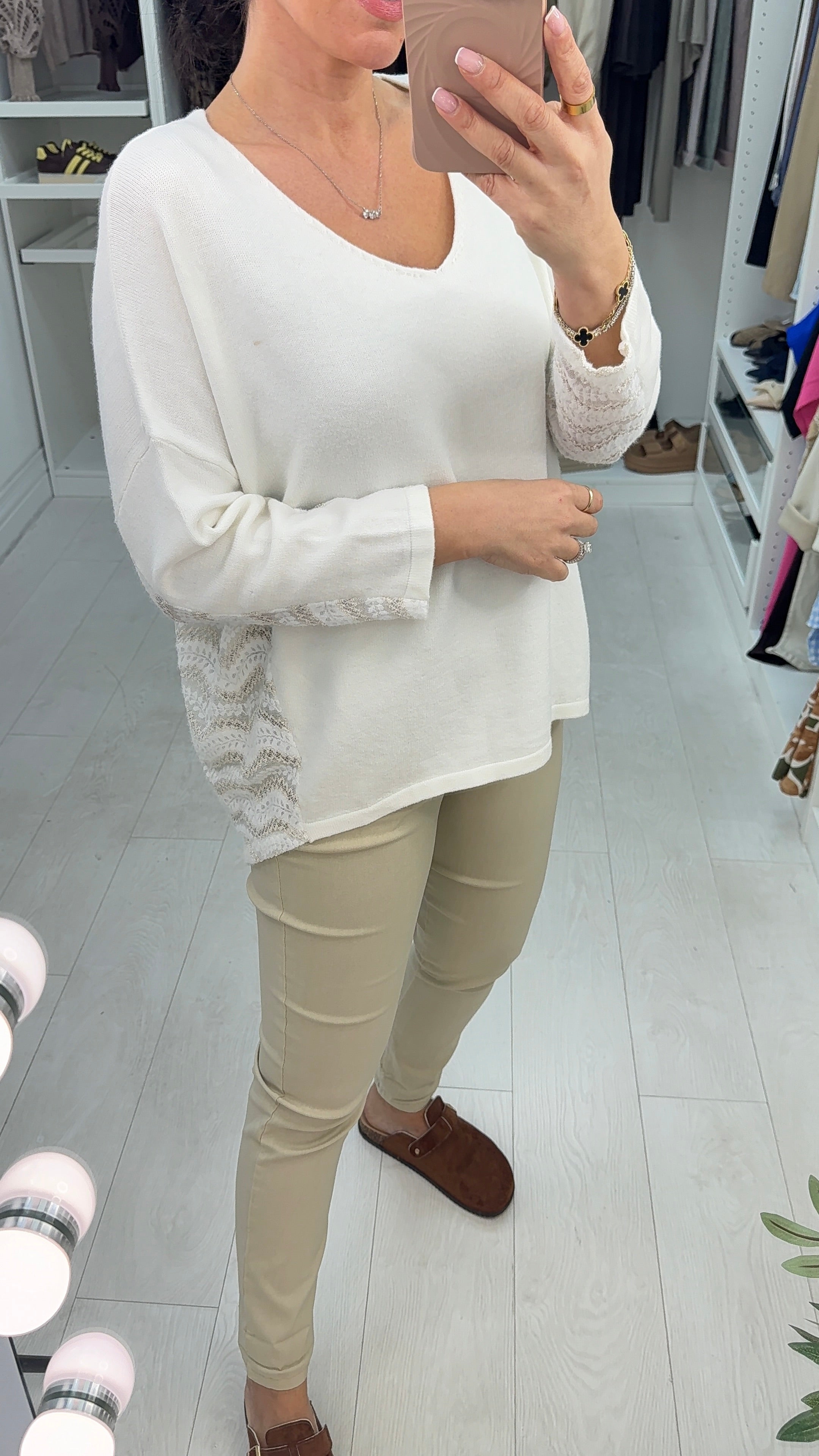 Esmina Plain Lace Panel V N Jumper