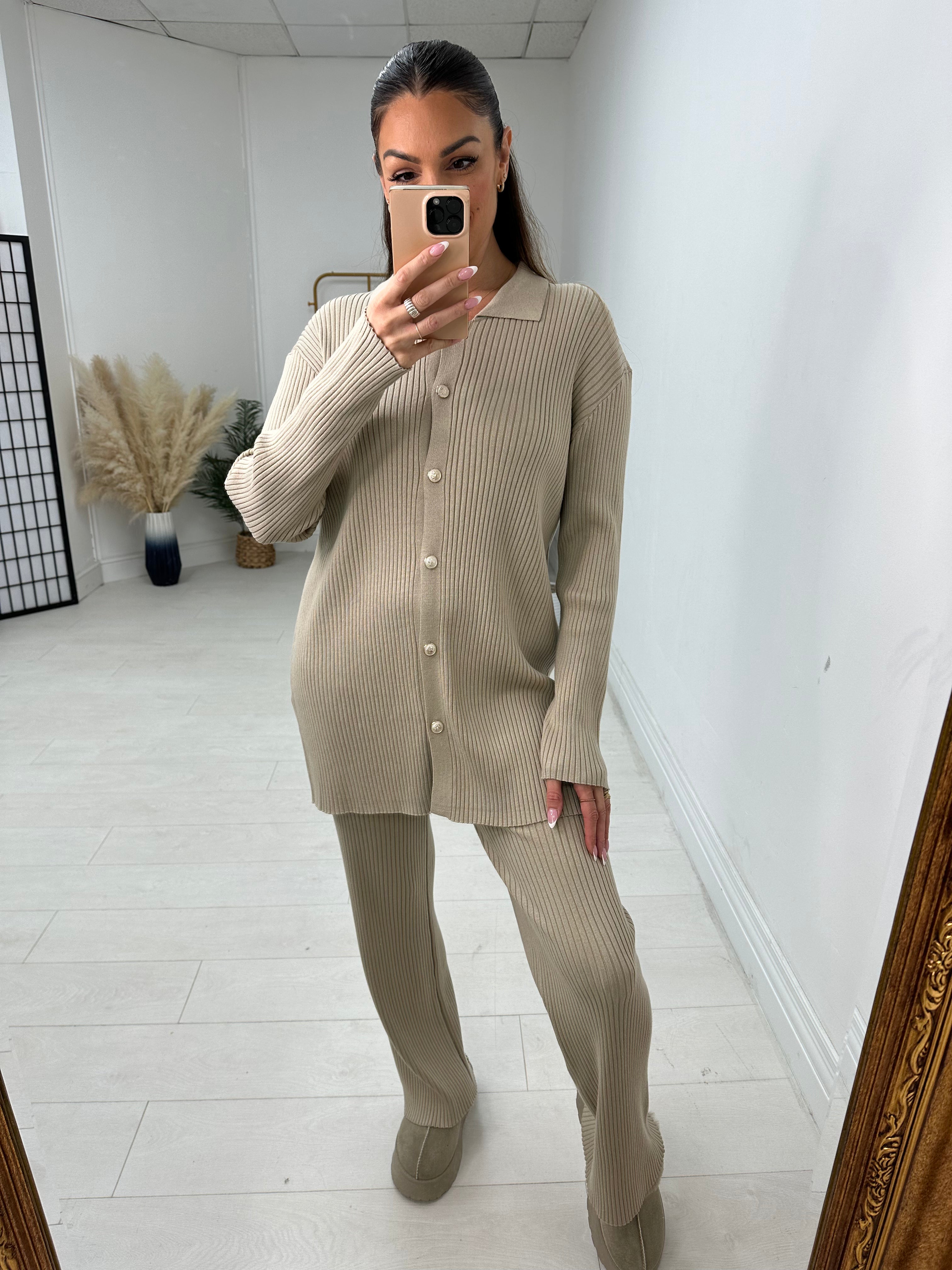 Georgina Ribbed Longline Shirt Loungewear Set