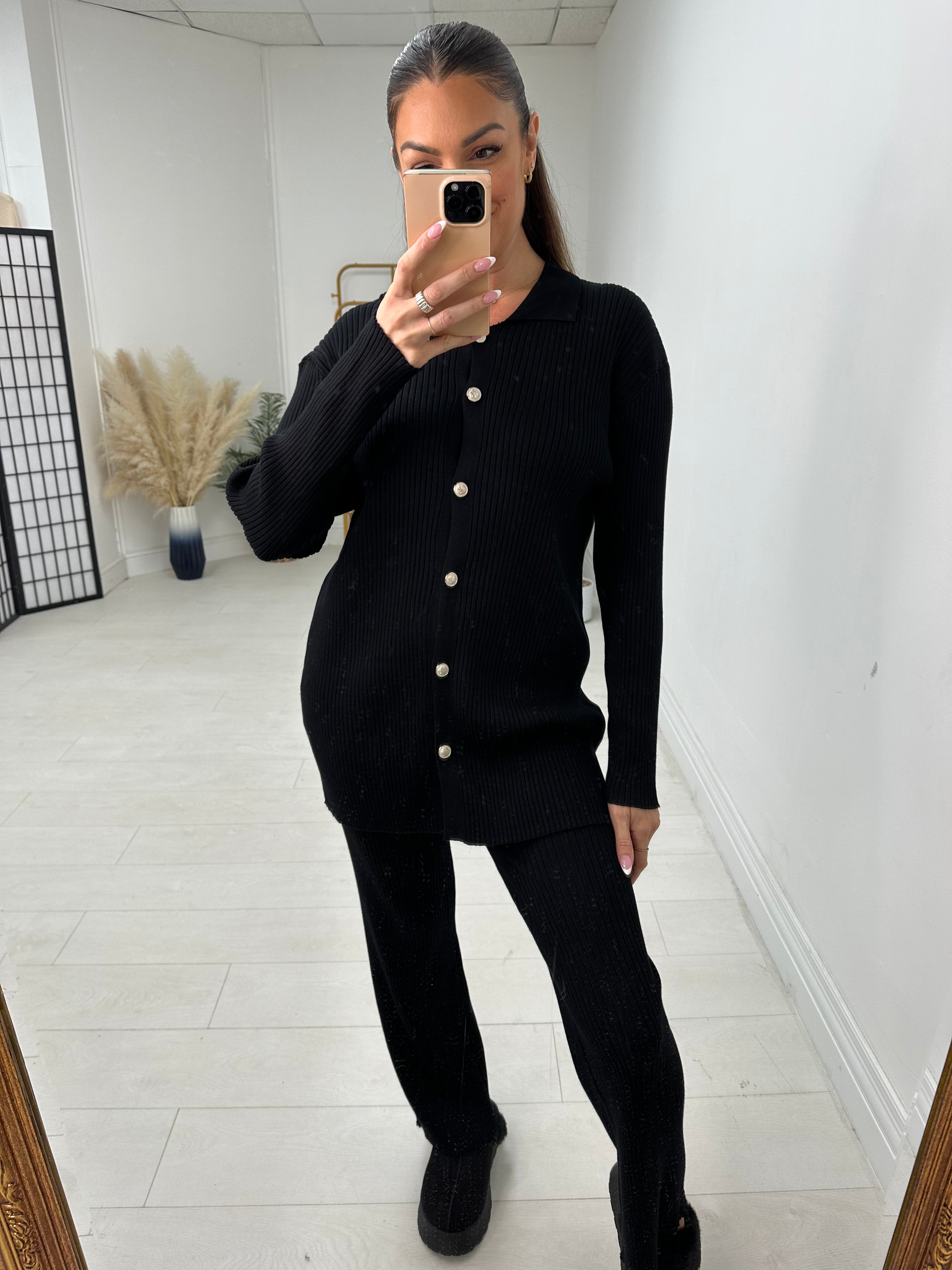 Georgina Ribbed Longline Shirt Loungewear Set