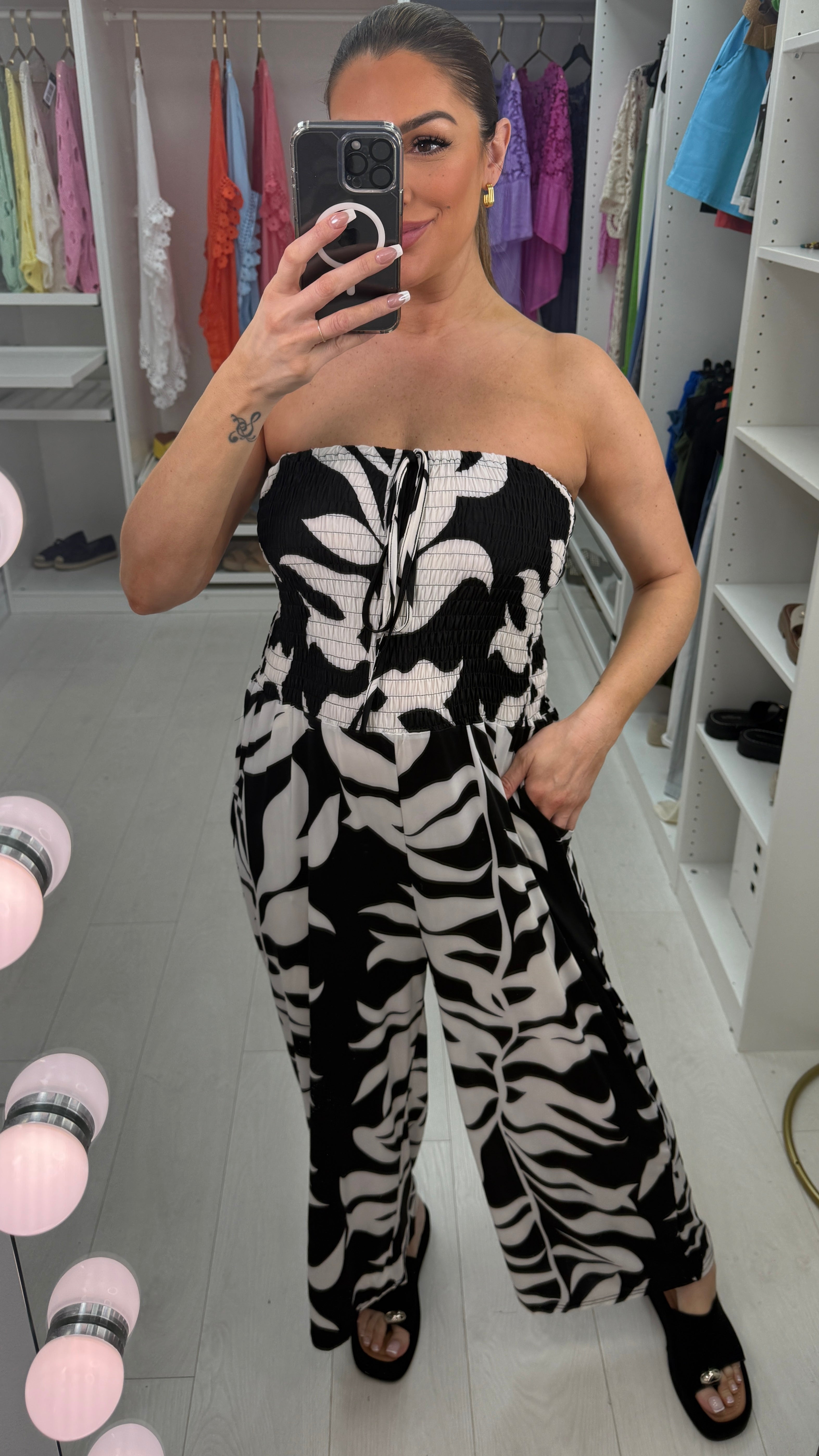 Swen Leaf Print Elasticated Bust Jumpsuit