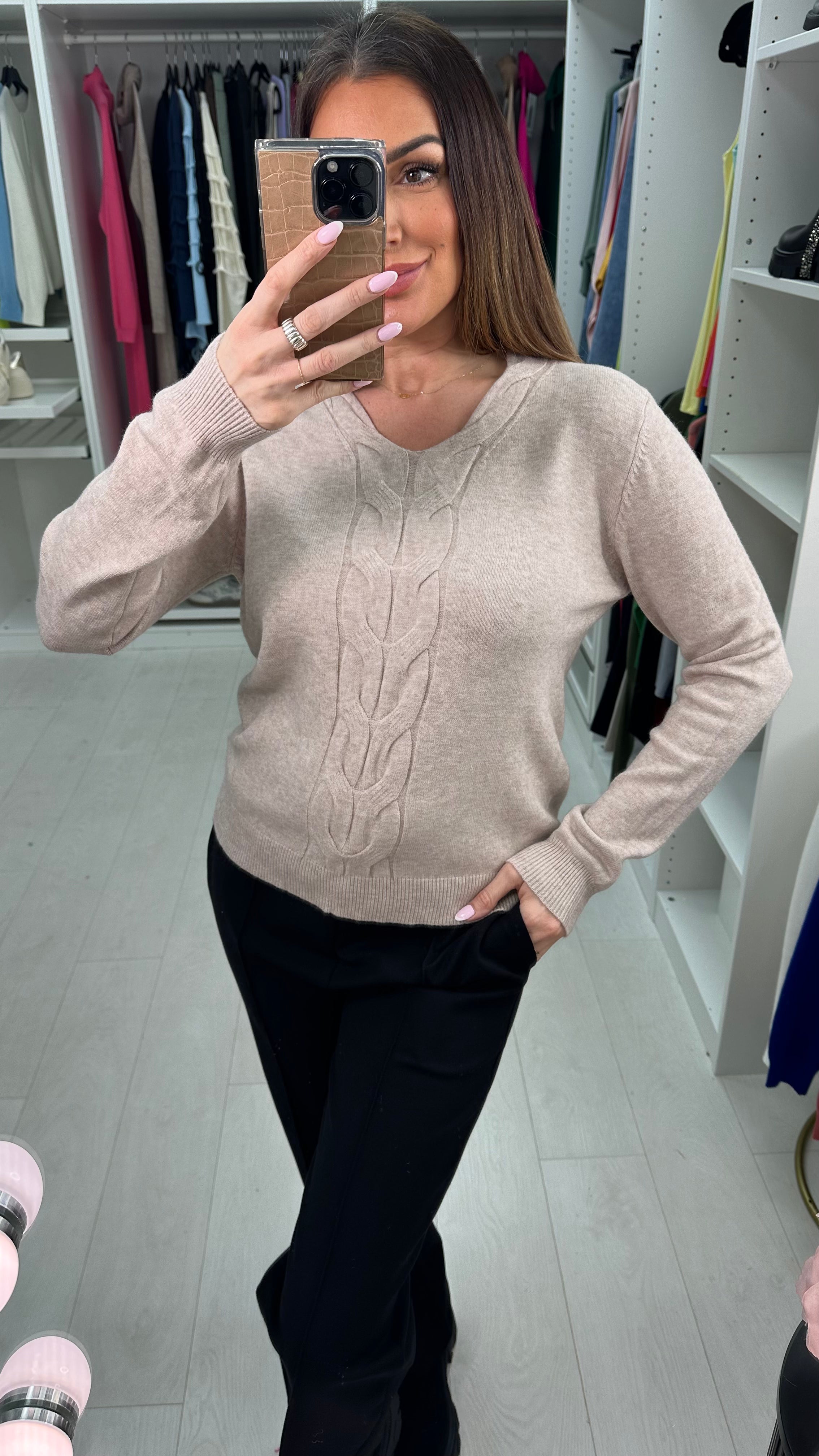 Addison Cable Detail V Neck Jumper