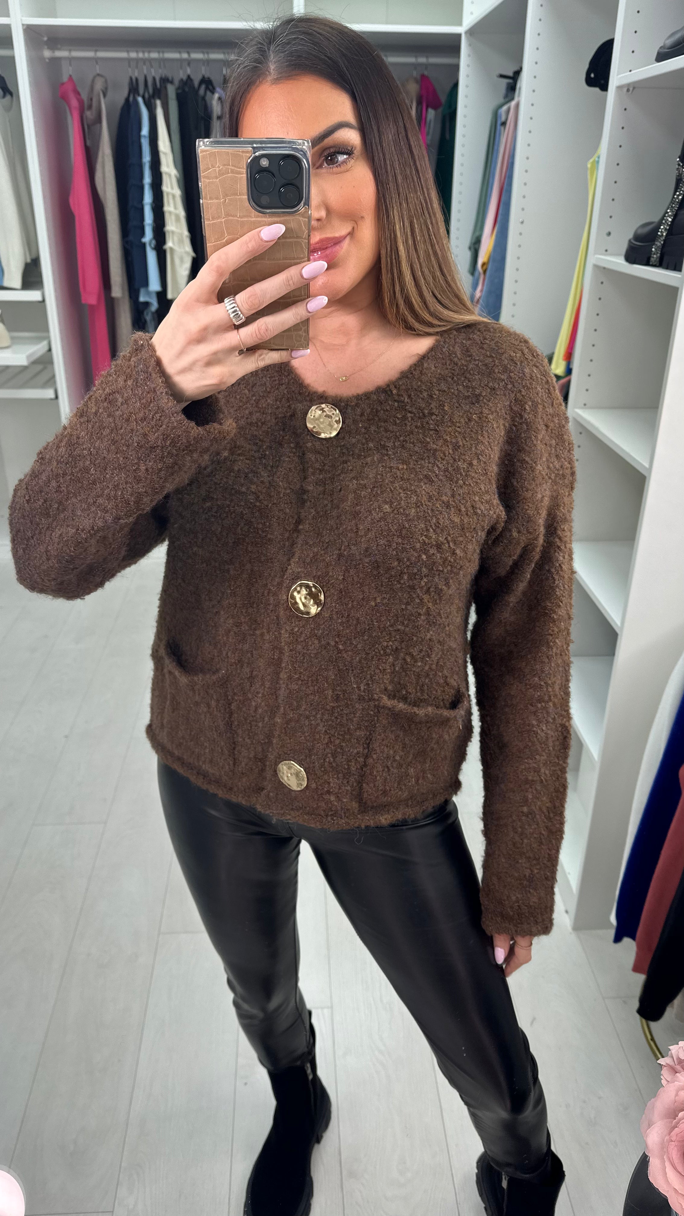 Sheryl Boucle Button Front Detailed Cardigan