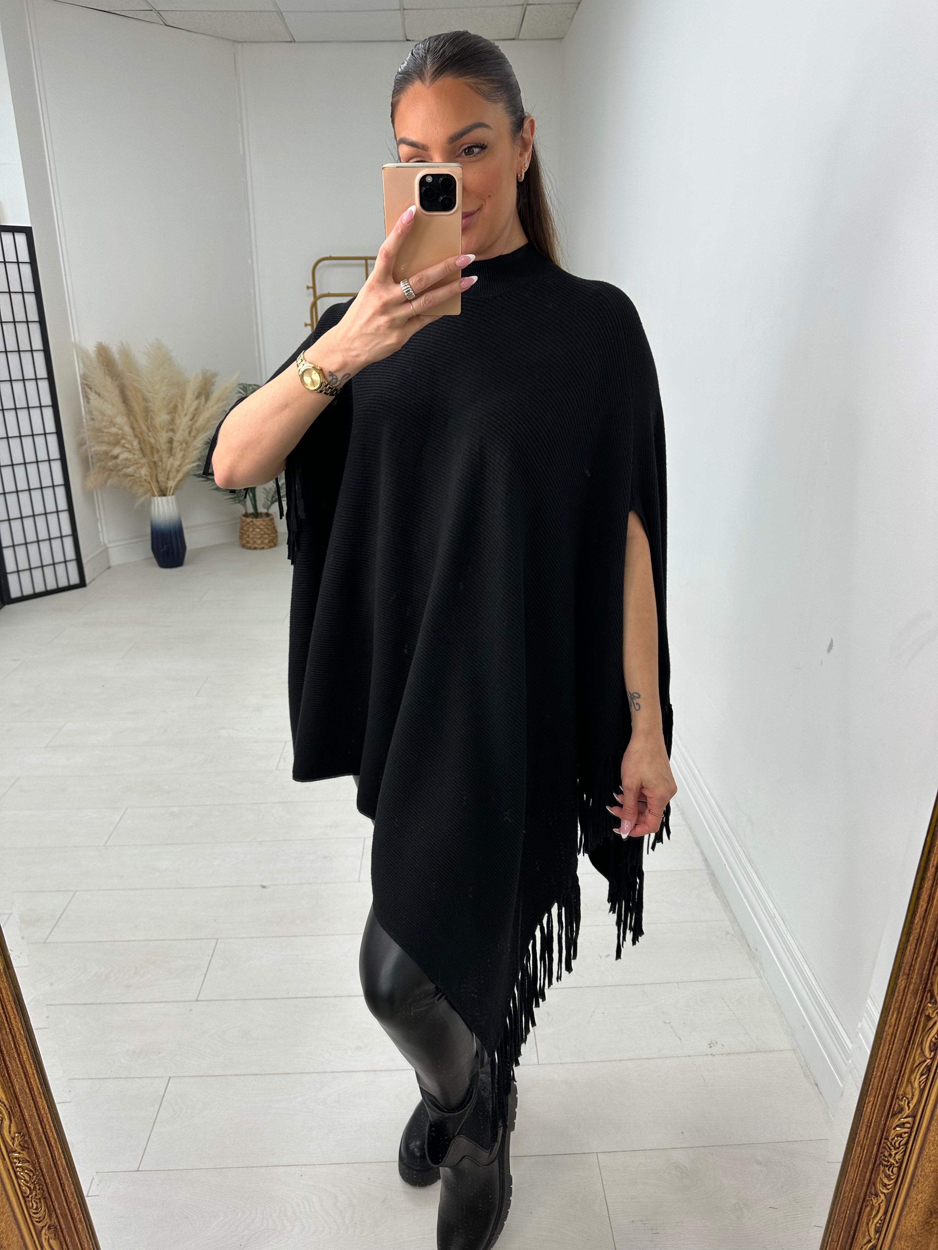 Ava Ribbed Asymmetric Poncho