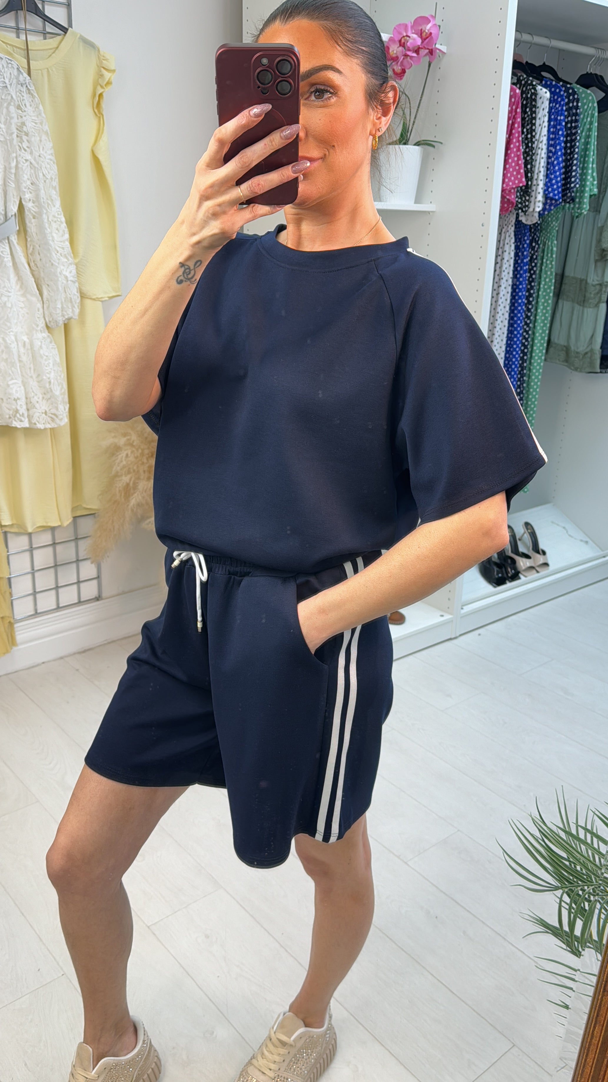 Solenne Plain Side Stripe Detailed Shorts Co-Ord Set