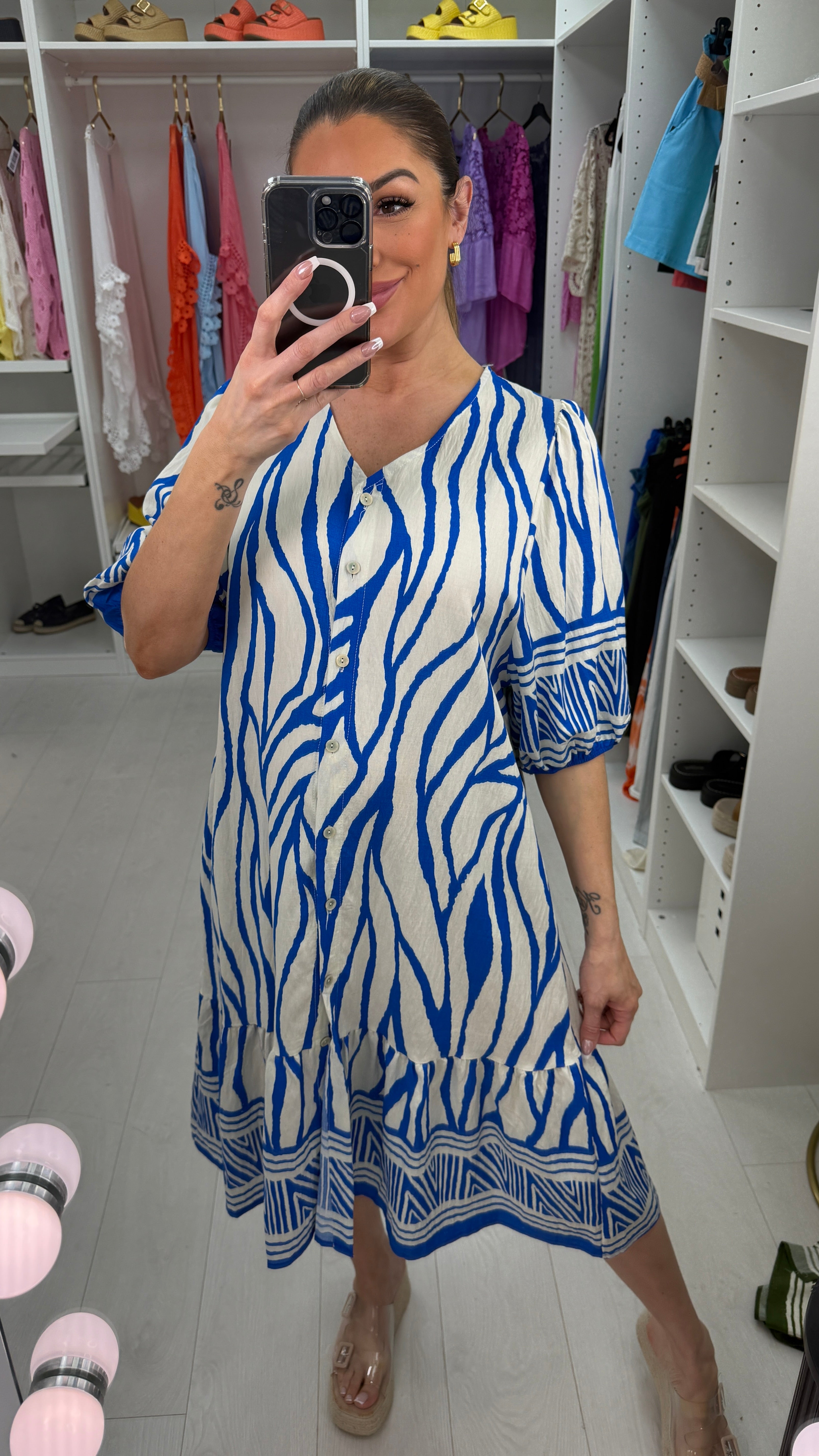 Raya V Neck Button Front Loose Fit Dress