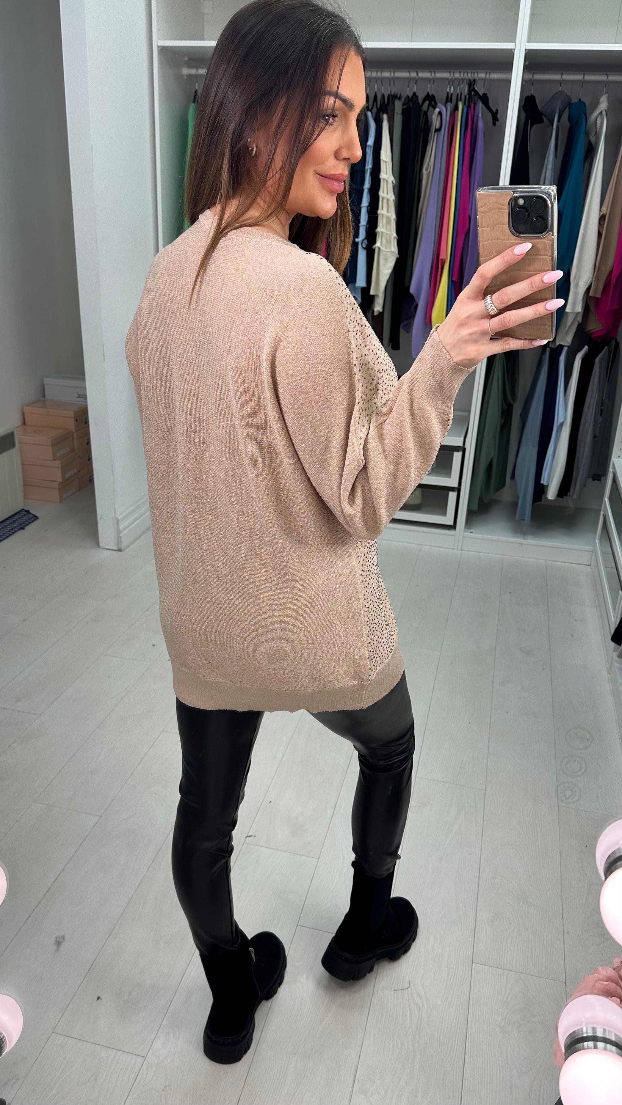 Jaxon Embellished Lurex Thin Knit Jumper