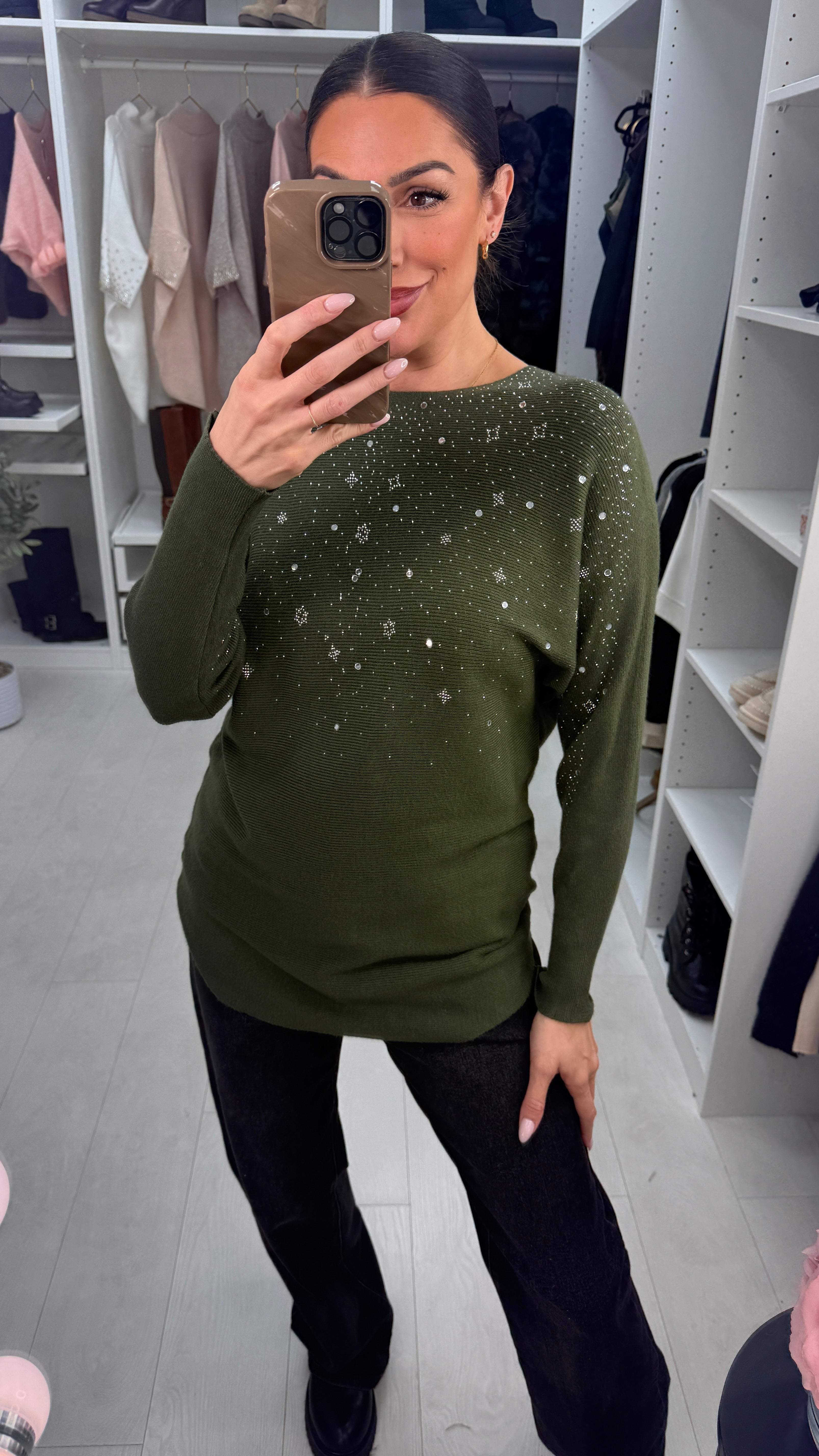 Bevie Diamante Detail Ribbed Knit Jumper