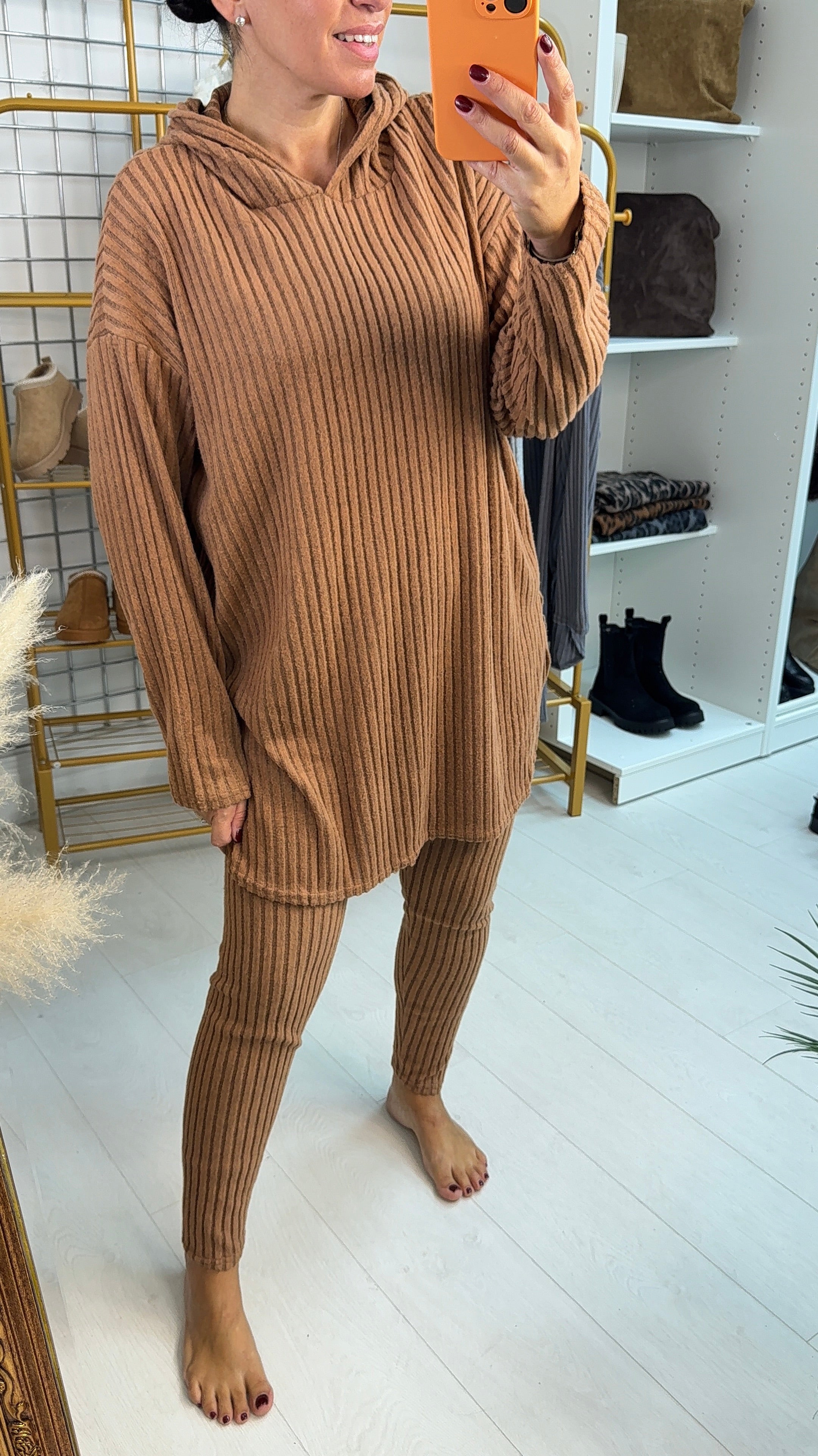 Yasmina Plain Ribbed Hooded Loungewear Set