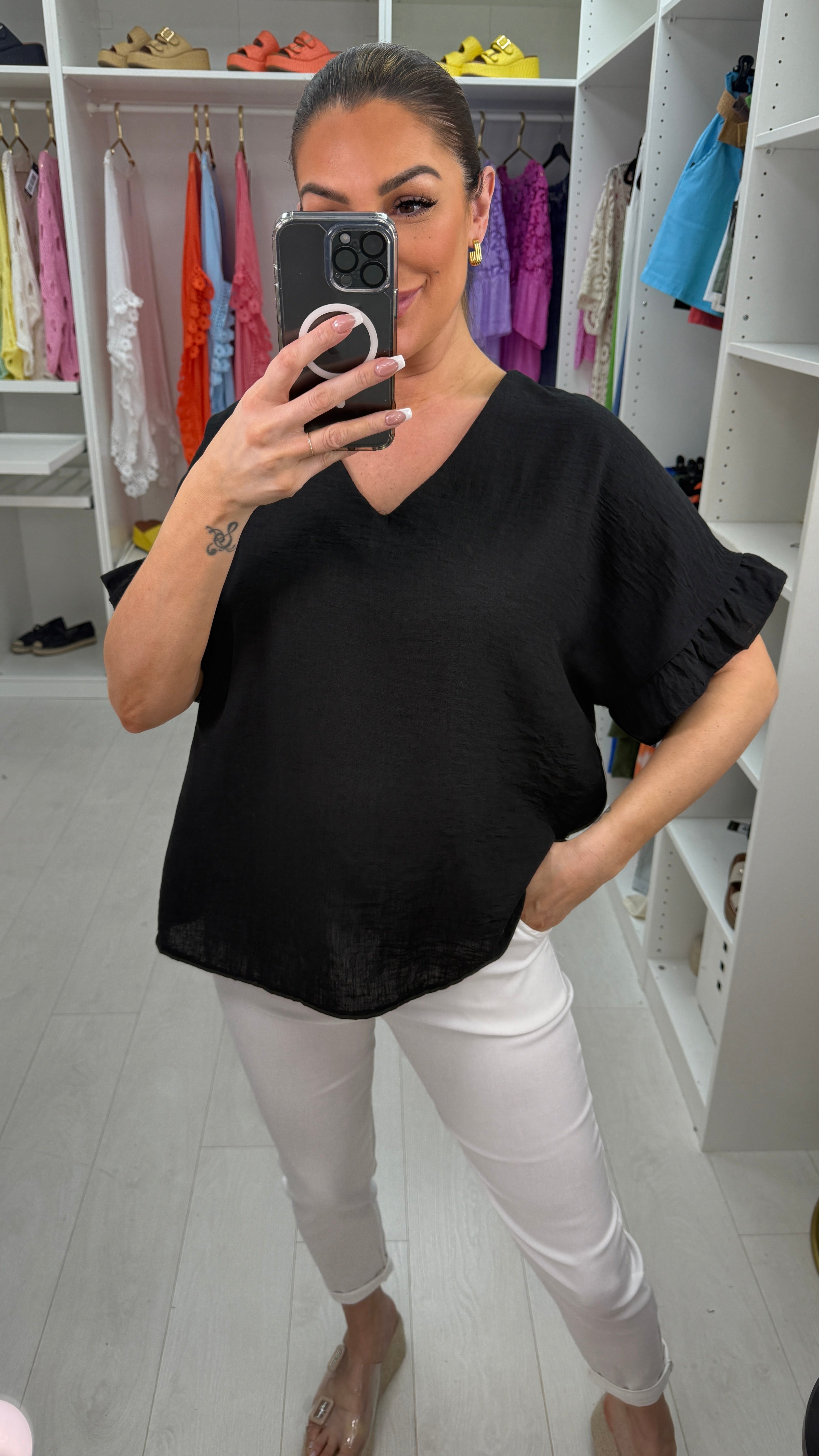 Imelda Plain Frill Sleeve Loose Top