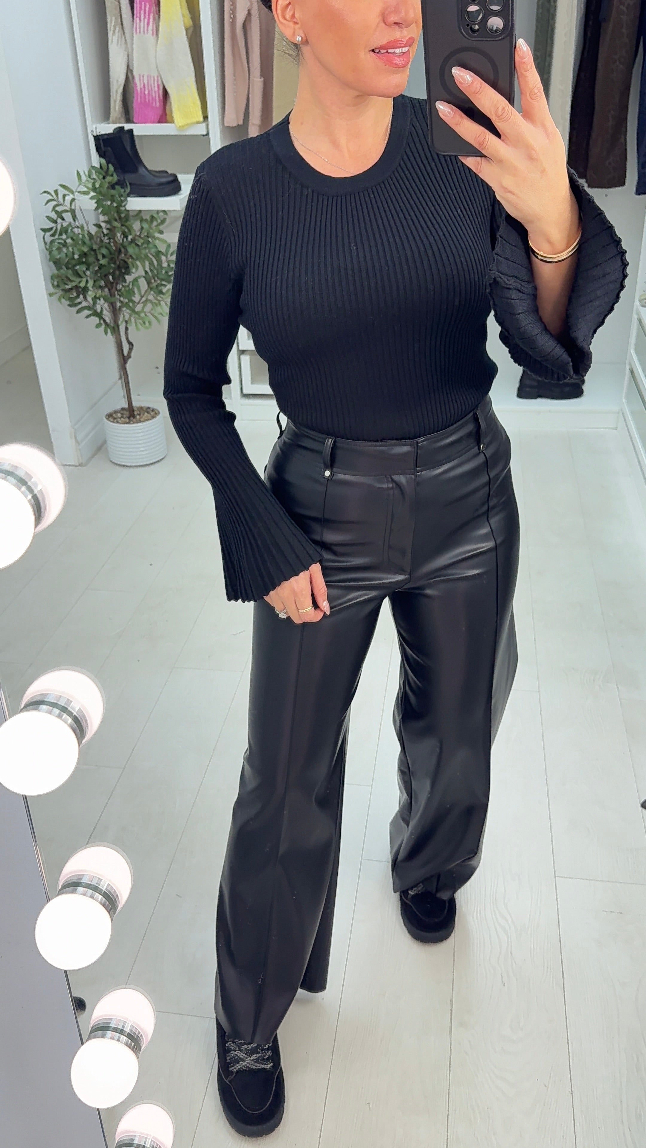 Felis Leather Look Wide Leg Trousers
