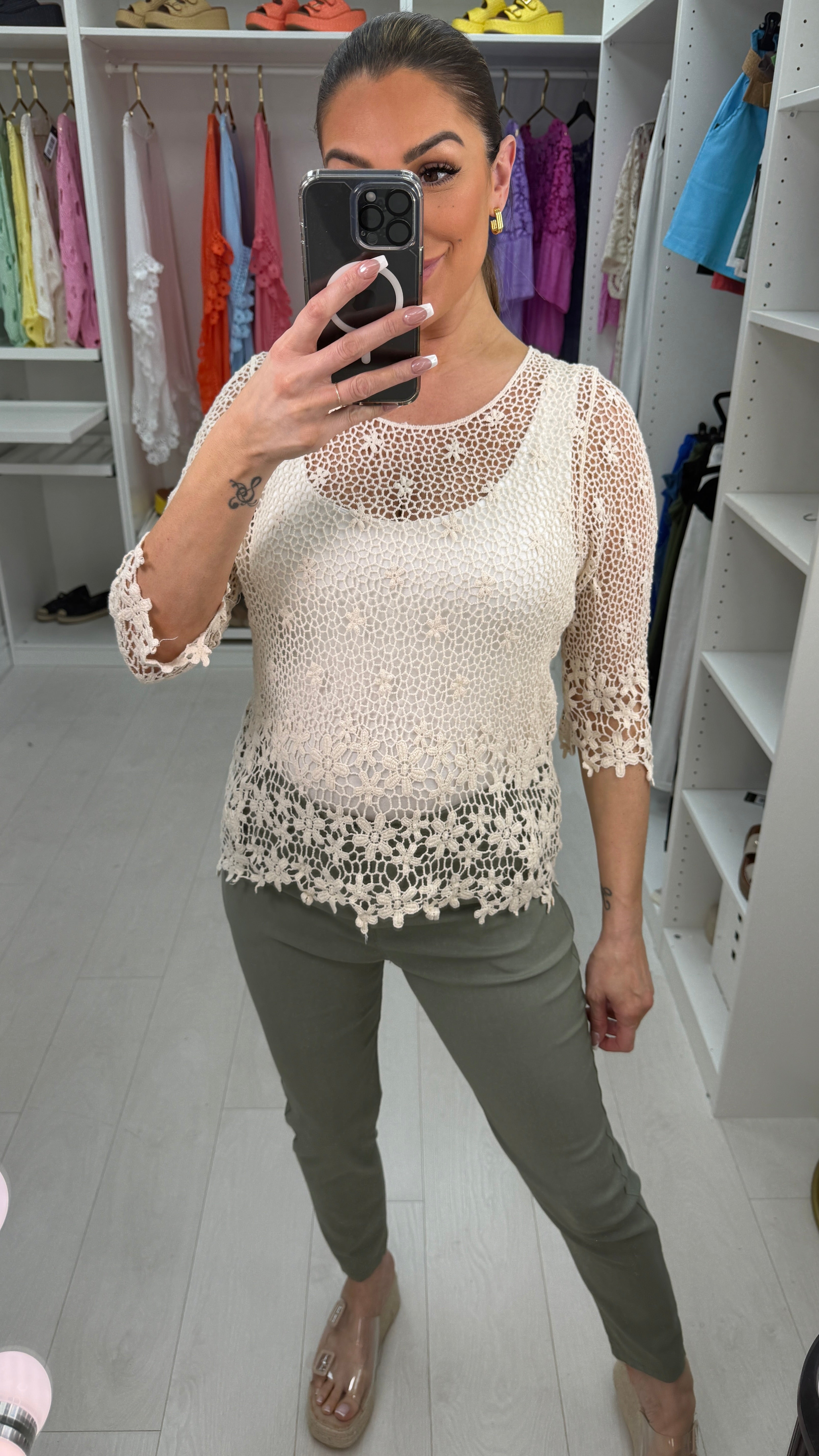 Allona Crochet Flower Detail Top