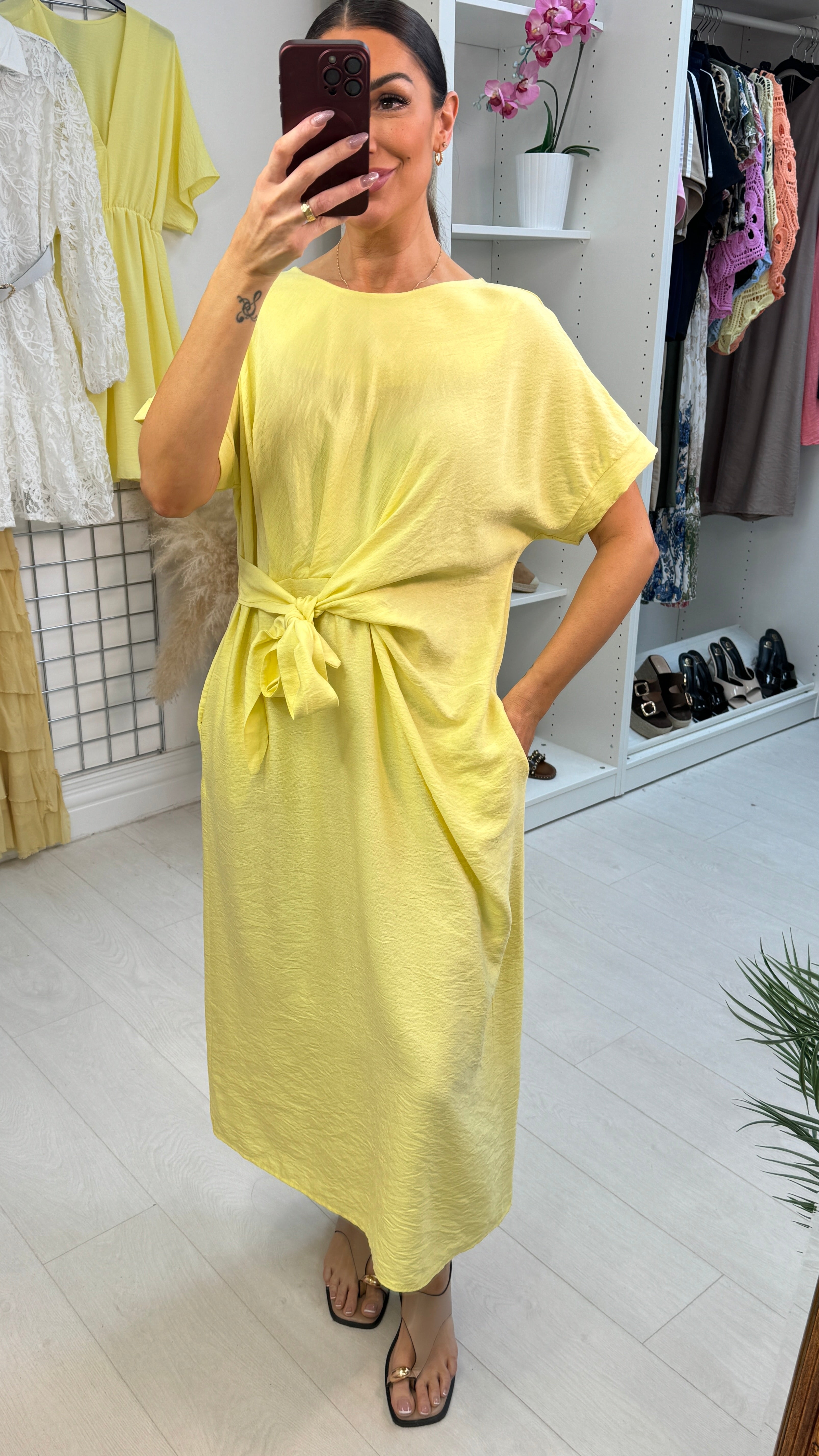 Wilde Plain Tie Side Midi Dress