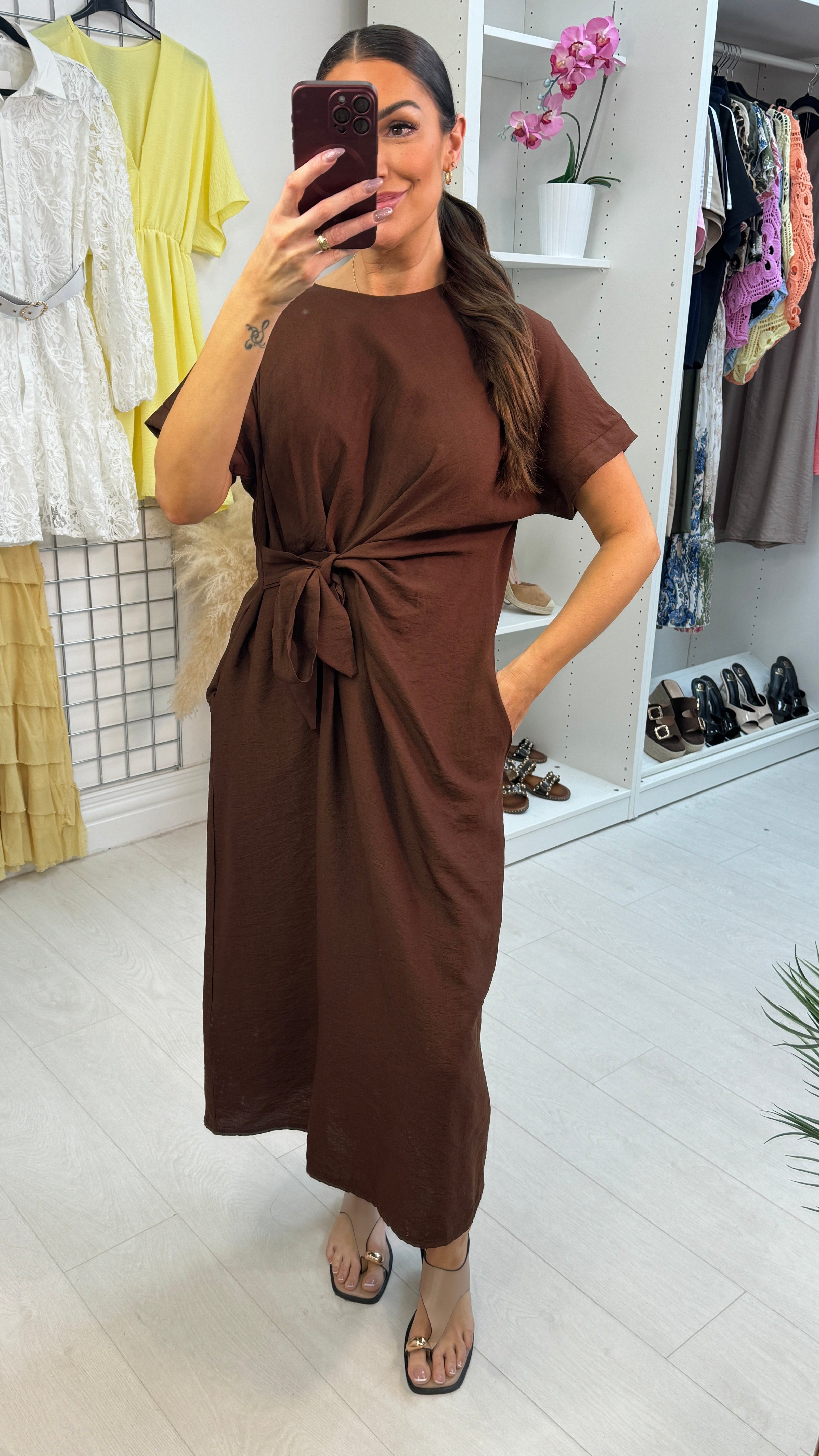 Wilde Plain Tie Side Midi Dress