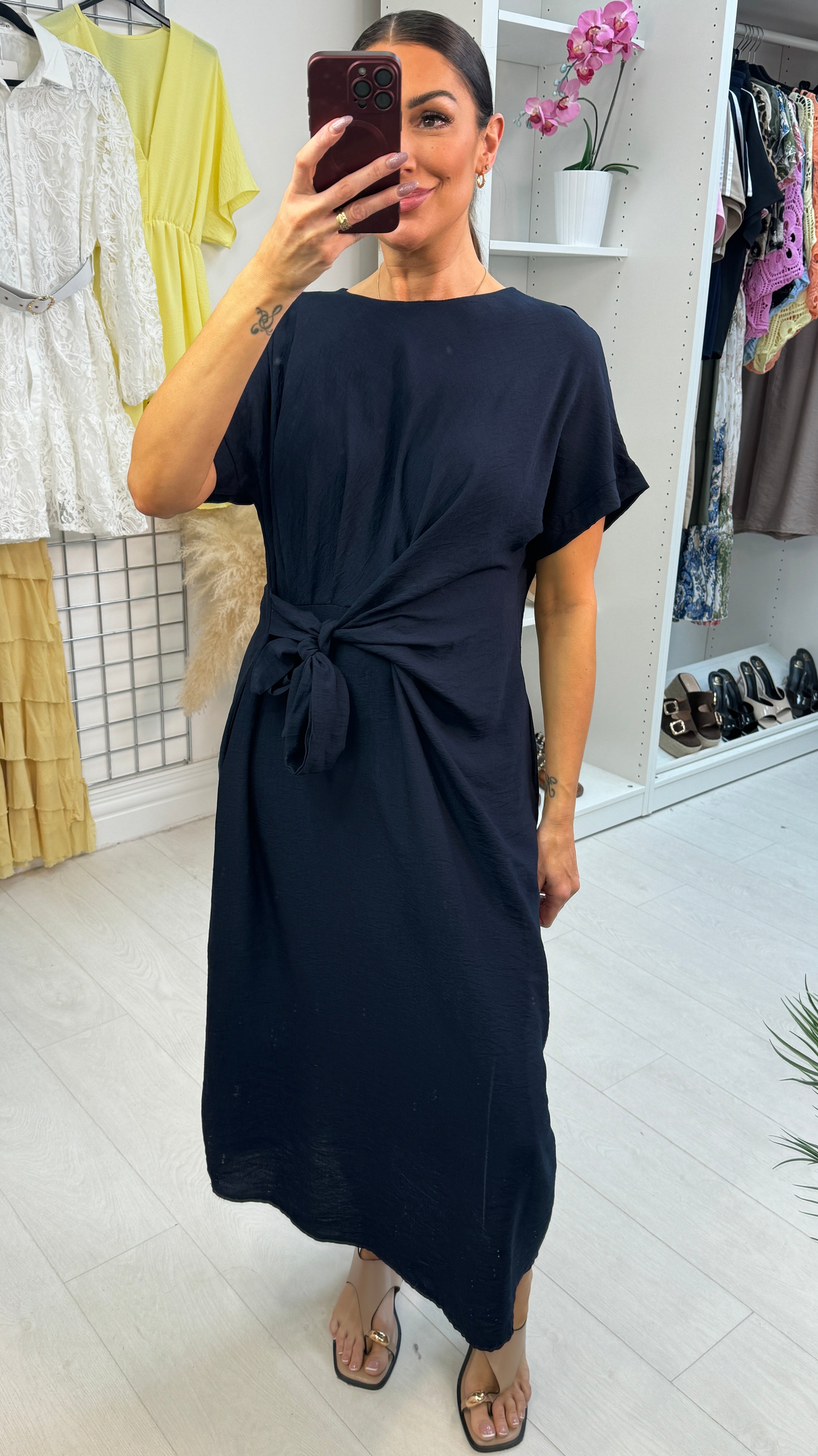 Wilde Plain Tie Side Midi Dress