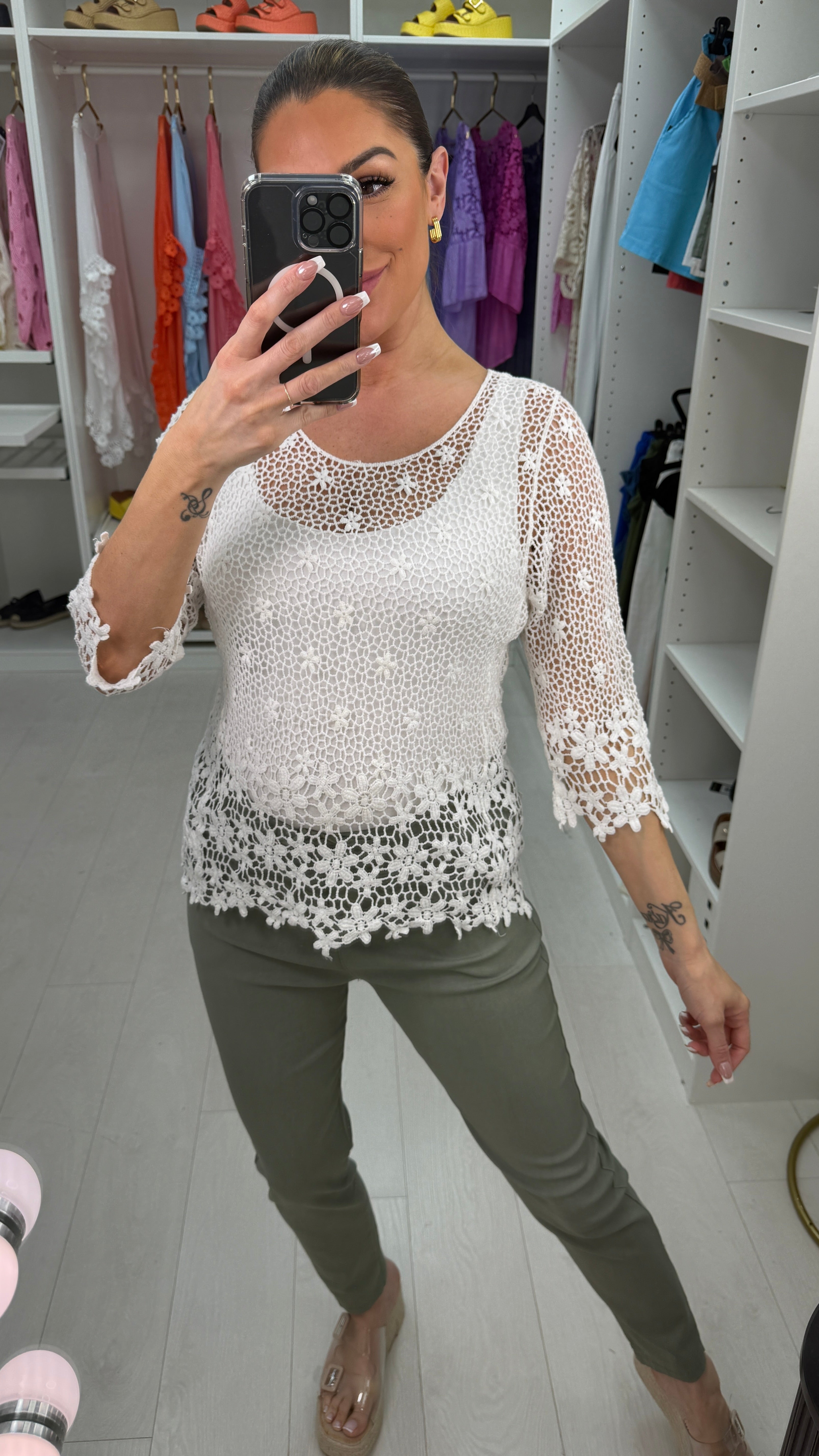 Allona Crochet Flower Detail Top