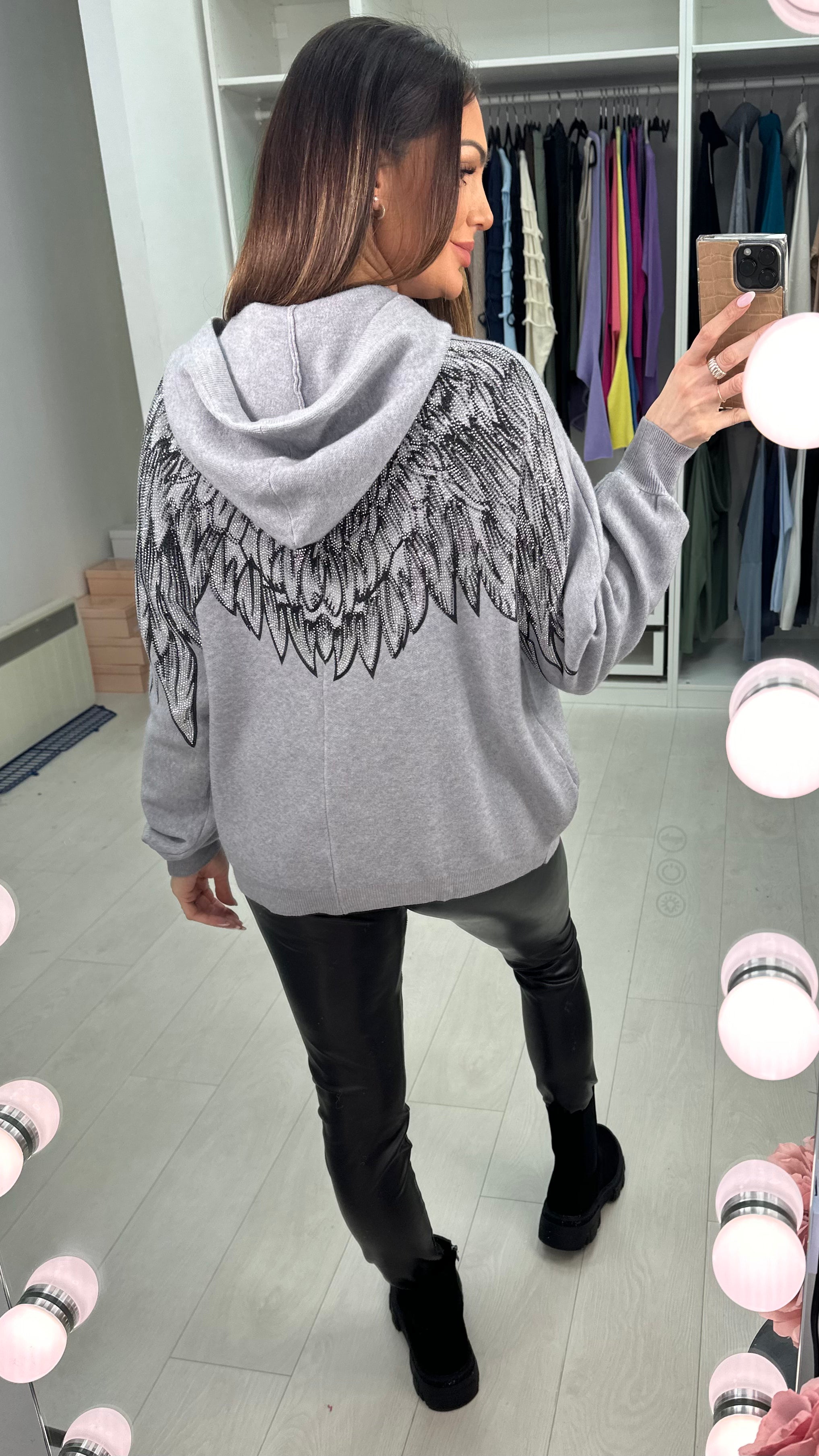 Sheri Embellished Angel Wing Back Hoodie