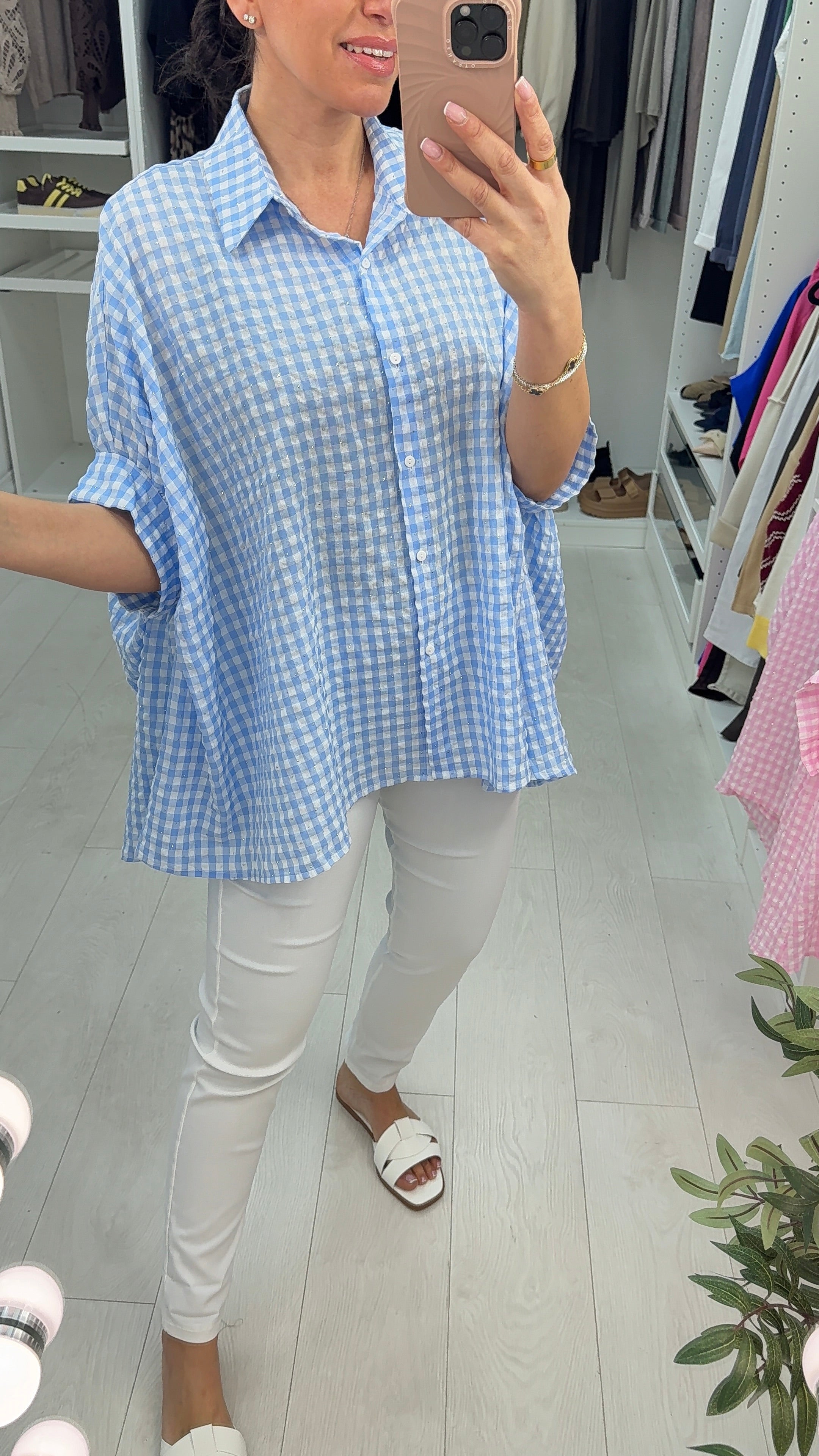 Lula Embellished Loose Fit Checked Shirt