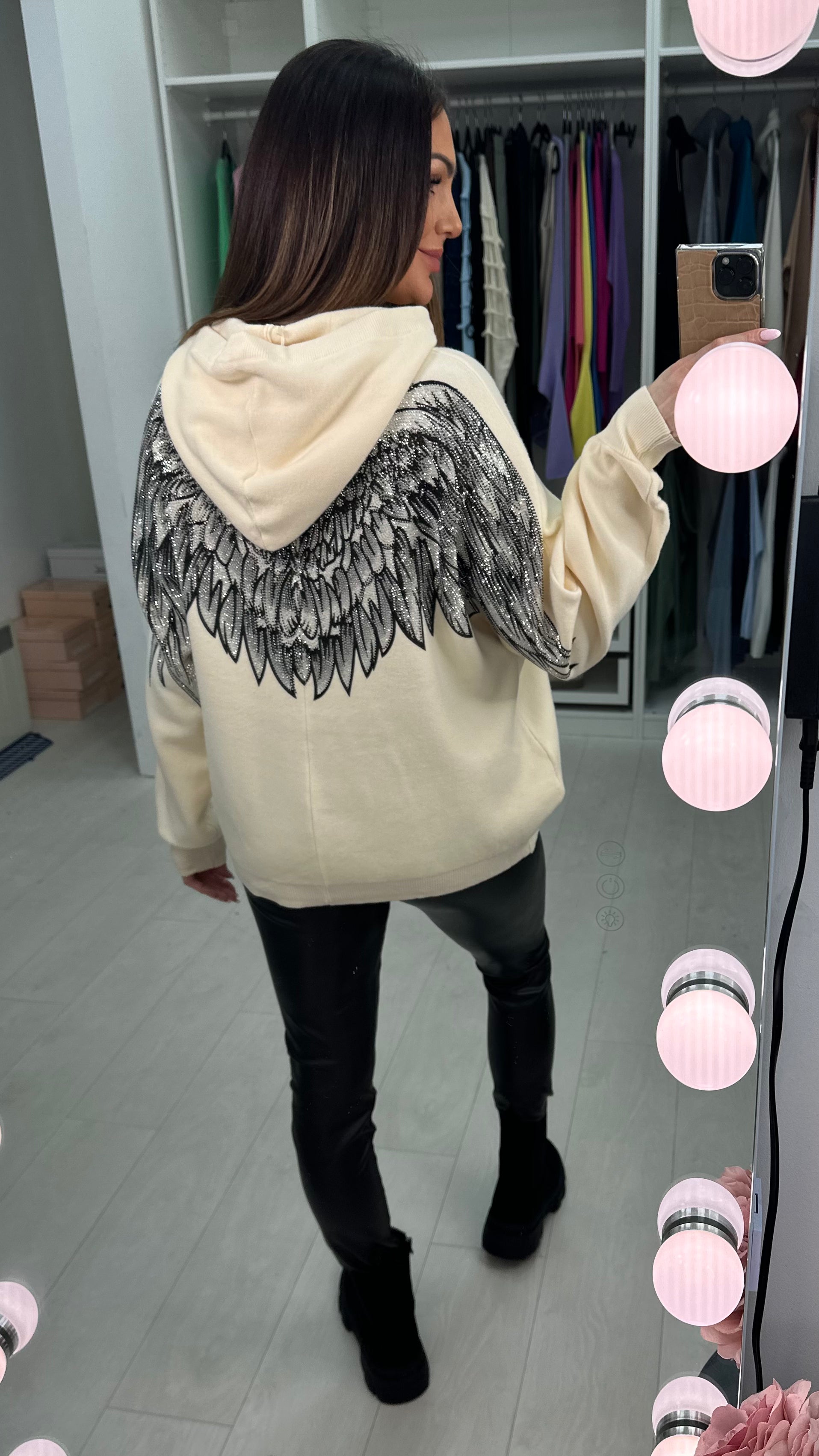 Sheri Embellished Angel Wing Back Hoodie