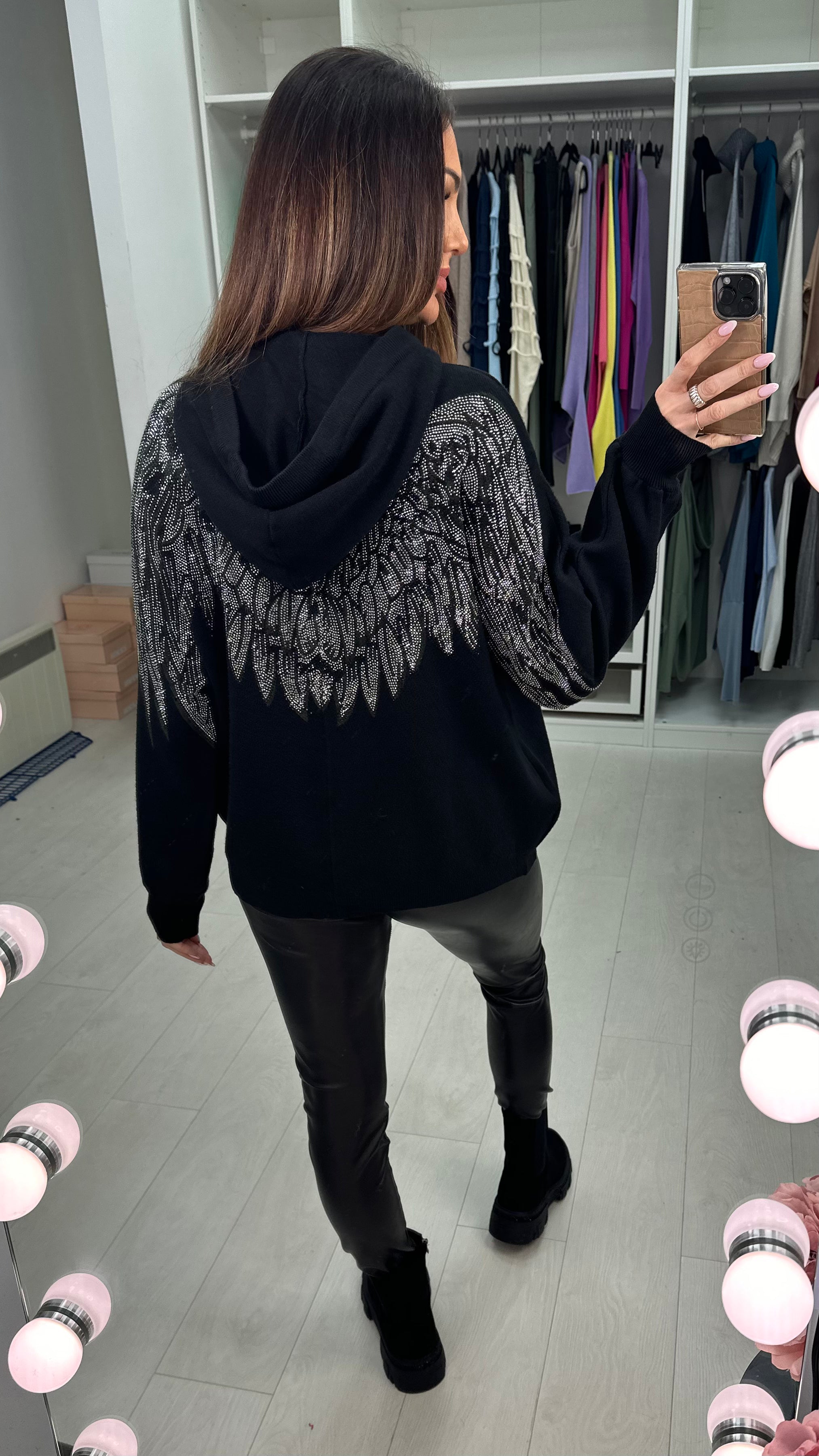 Sheri Embellished Angel Wing Back Hoodie