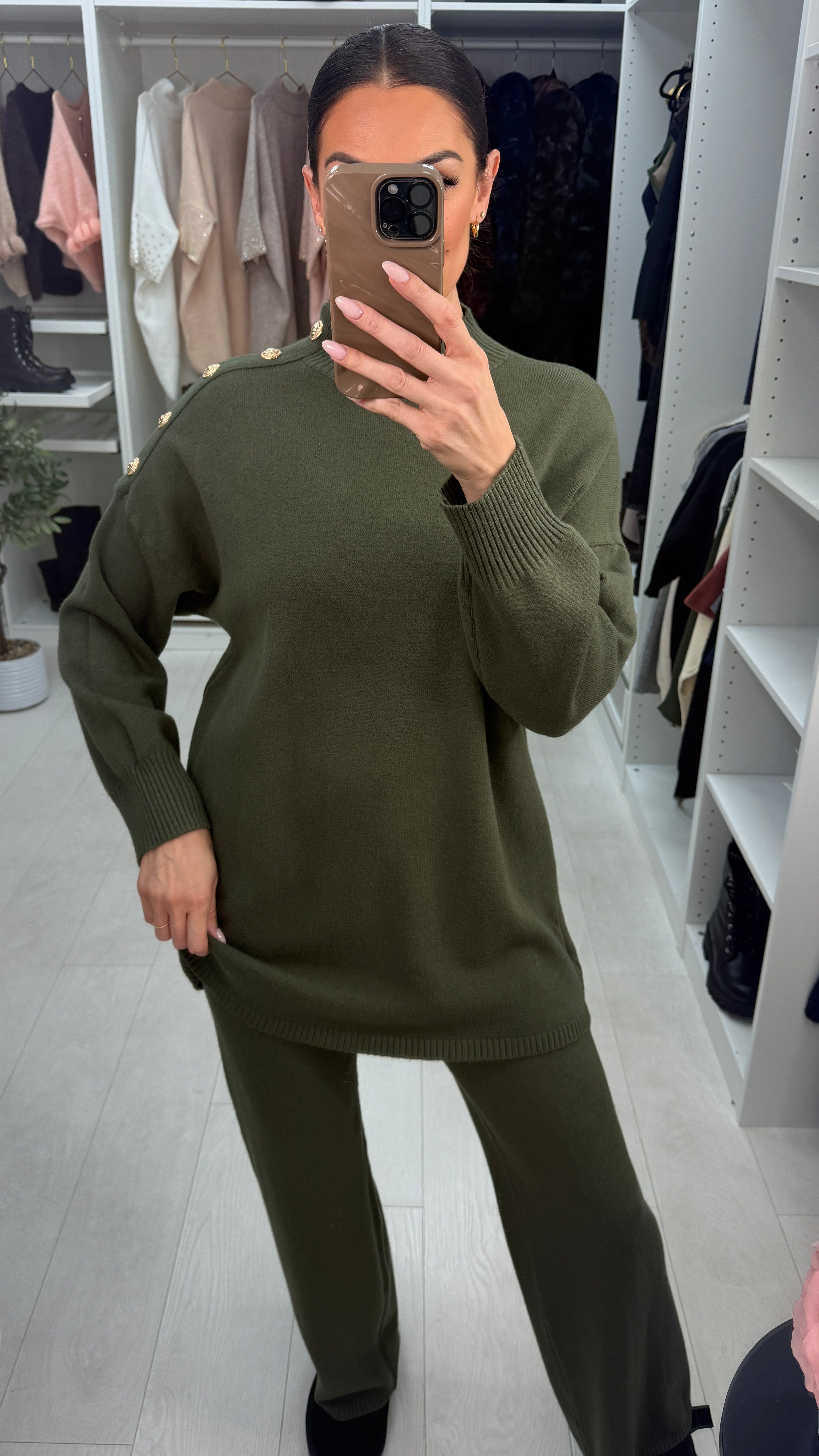 Layanna Plain Button Shoulder Detail Loungewear Set