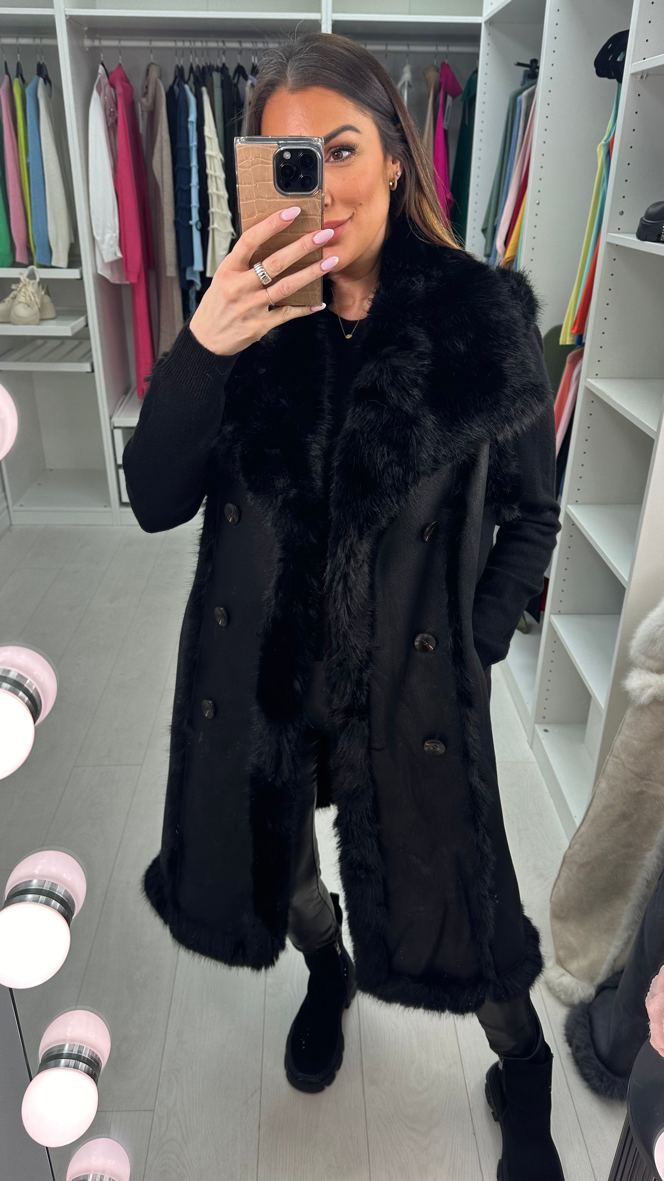 Emilie Faux Fur/Faux Suede Reversible Longline Gilet