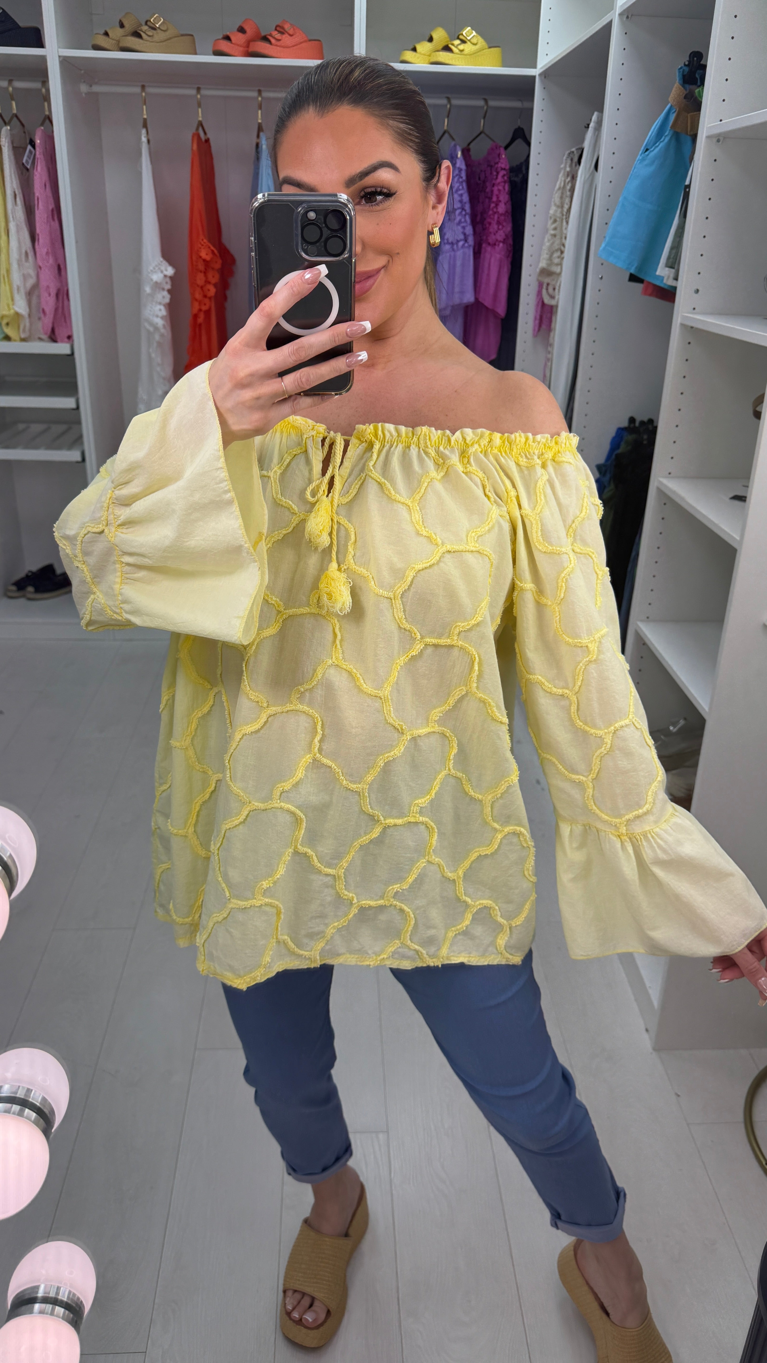 Arlo Textured Embroidered Bardot Top