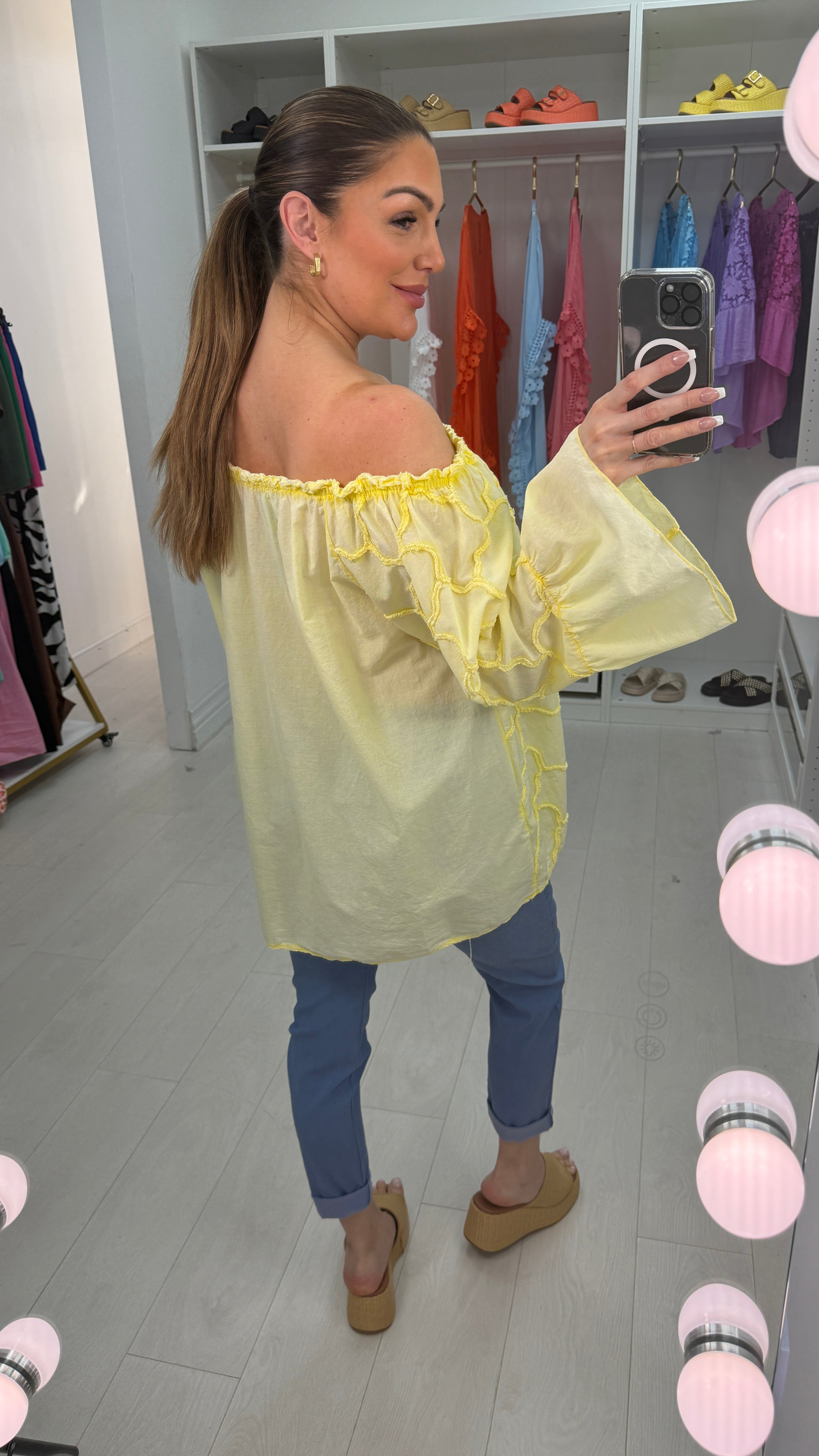 Arlo Textured Embroidered Bardot Top