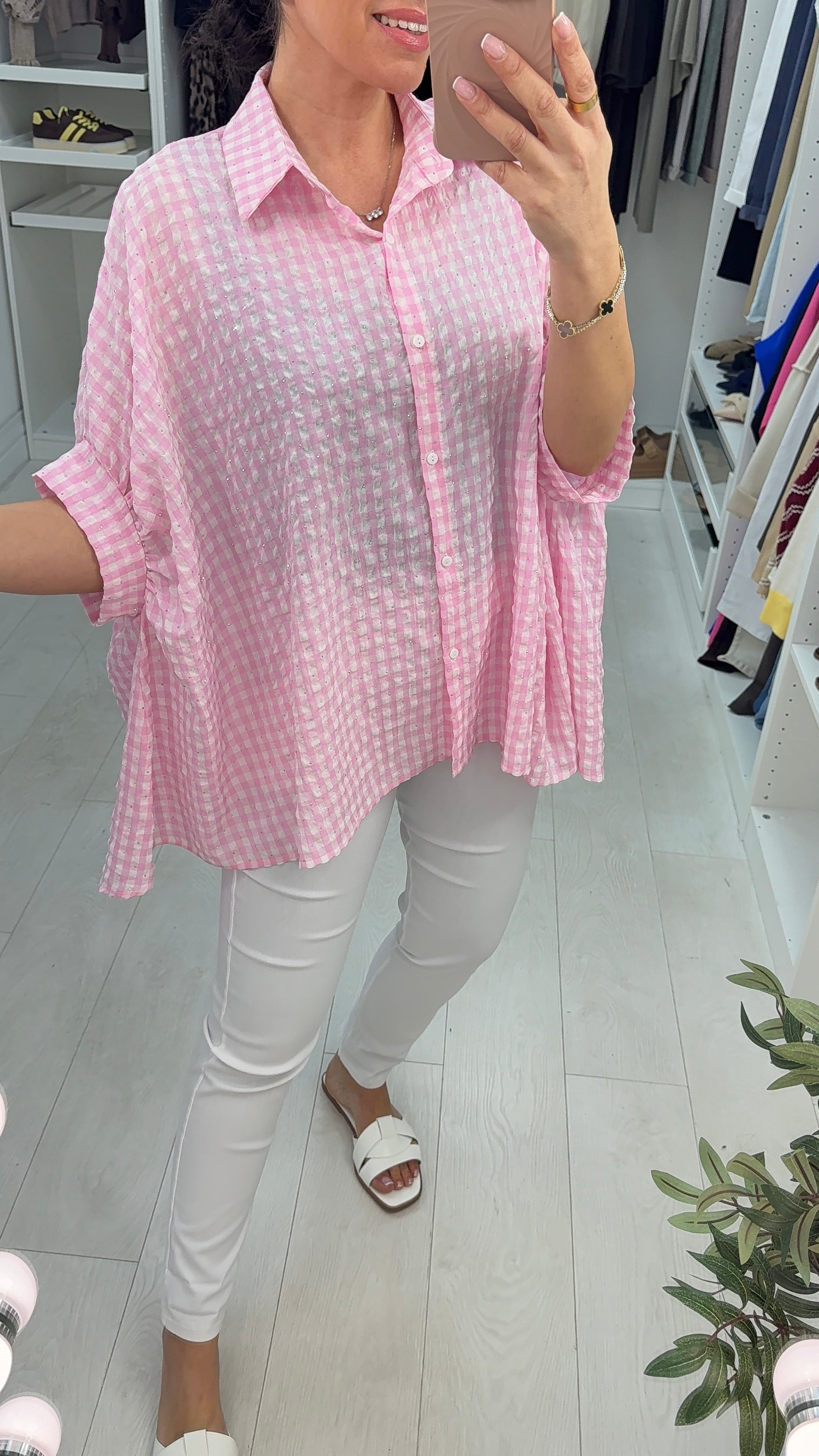 Lula Embellished Loose Fit Checked Shirt