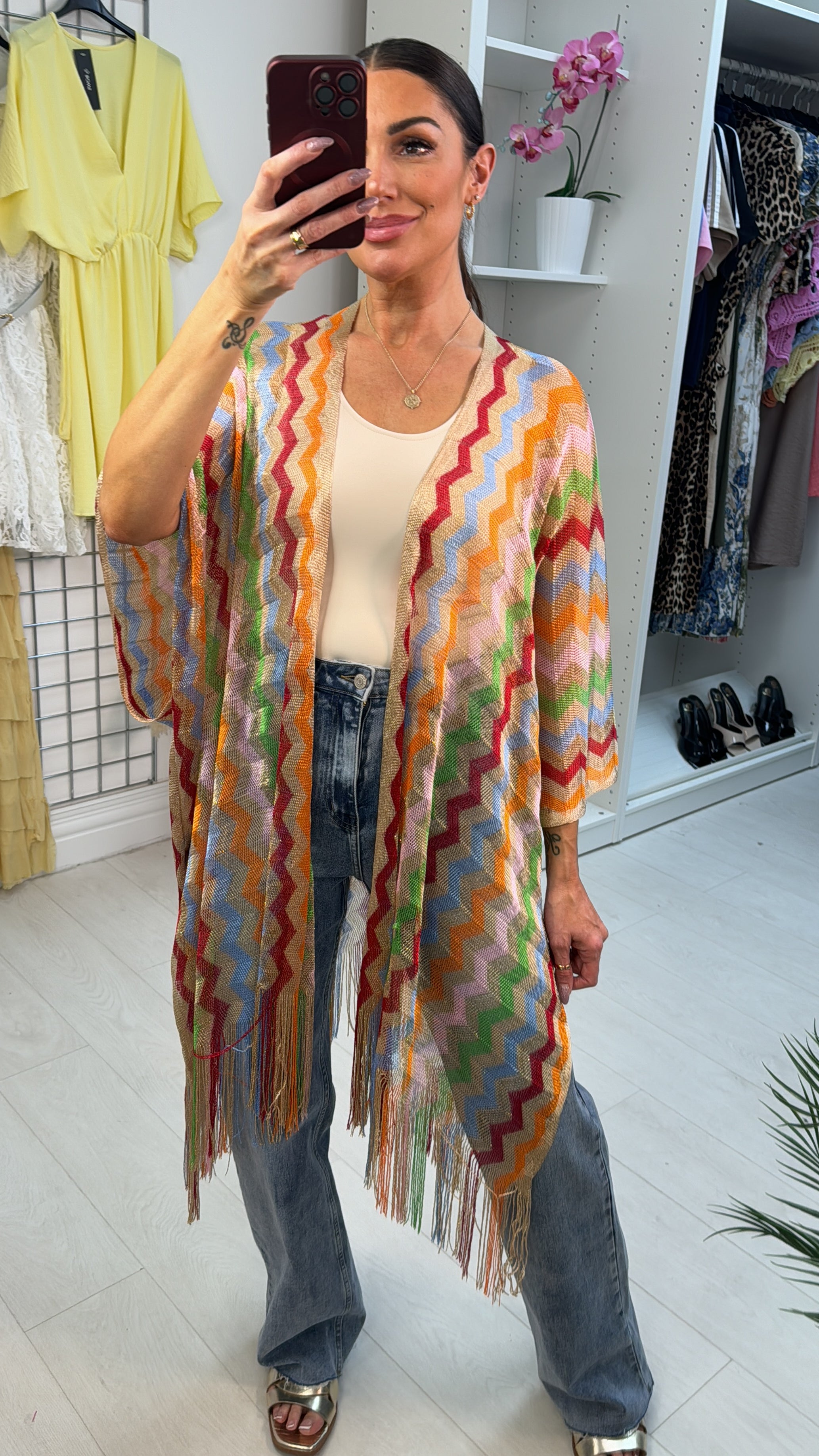 Zarelia Zig Zag Pattern Open Front Kaftan
