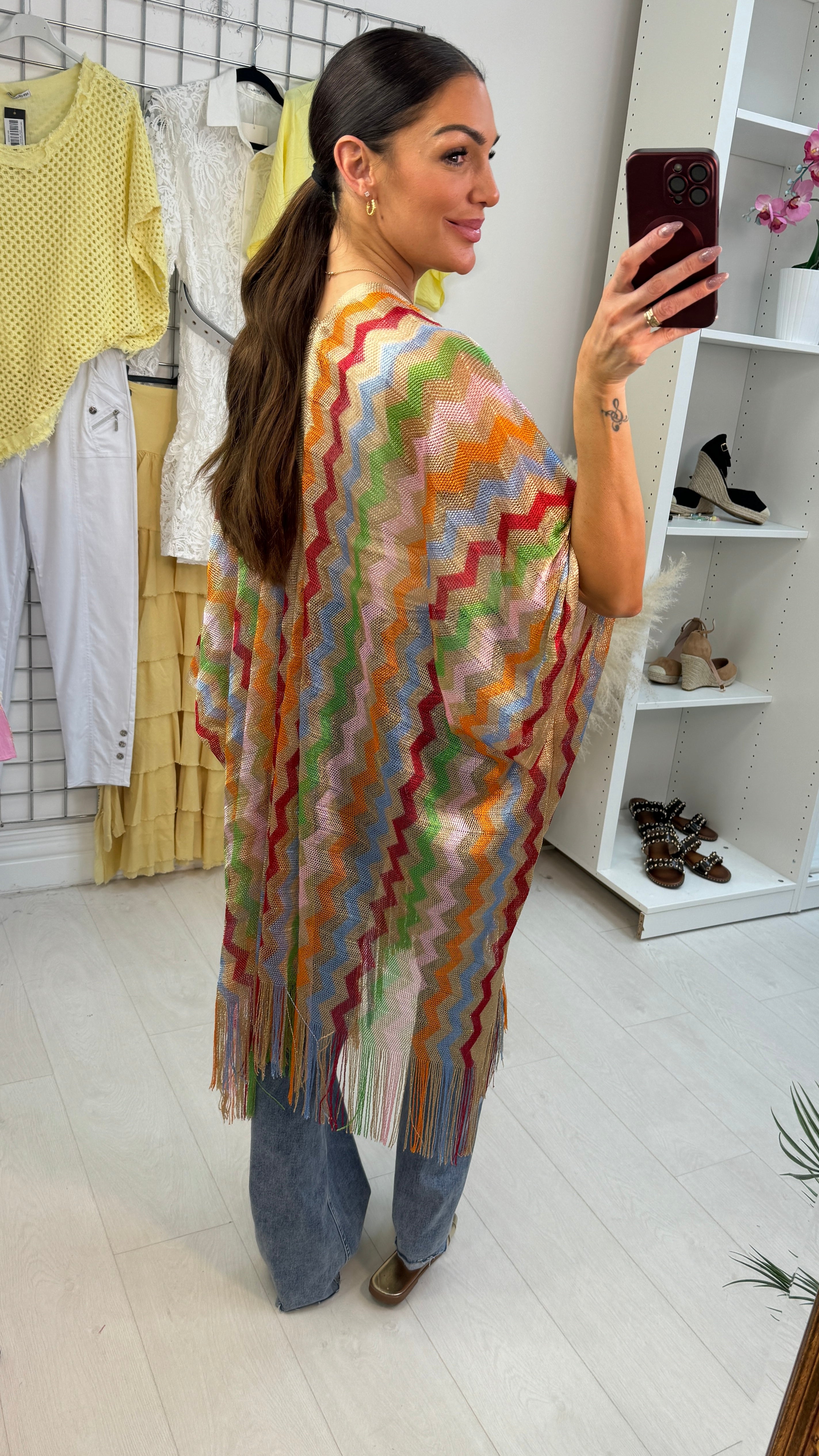 Zarelia Zig Zag Pattern Open Front Kaftan