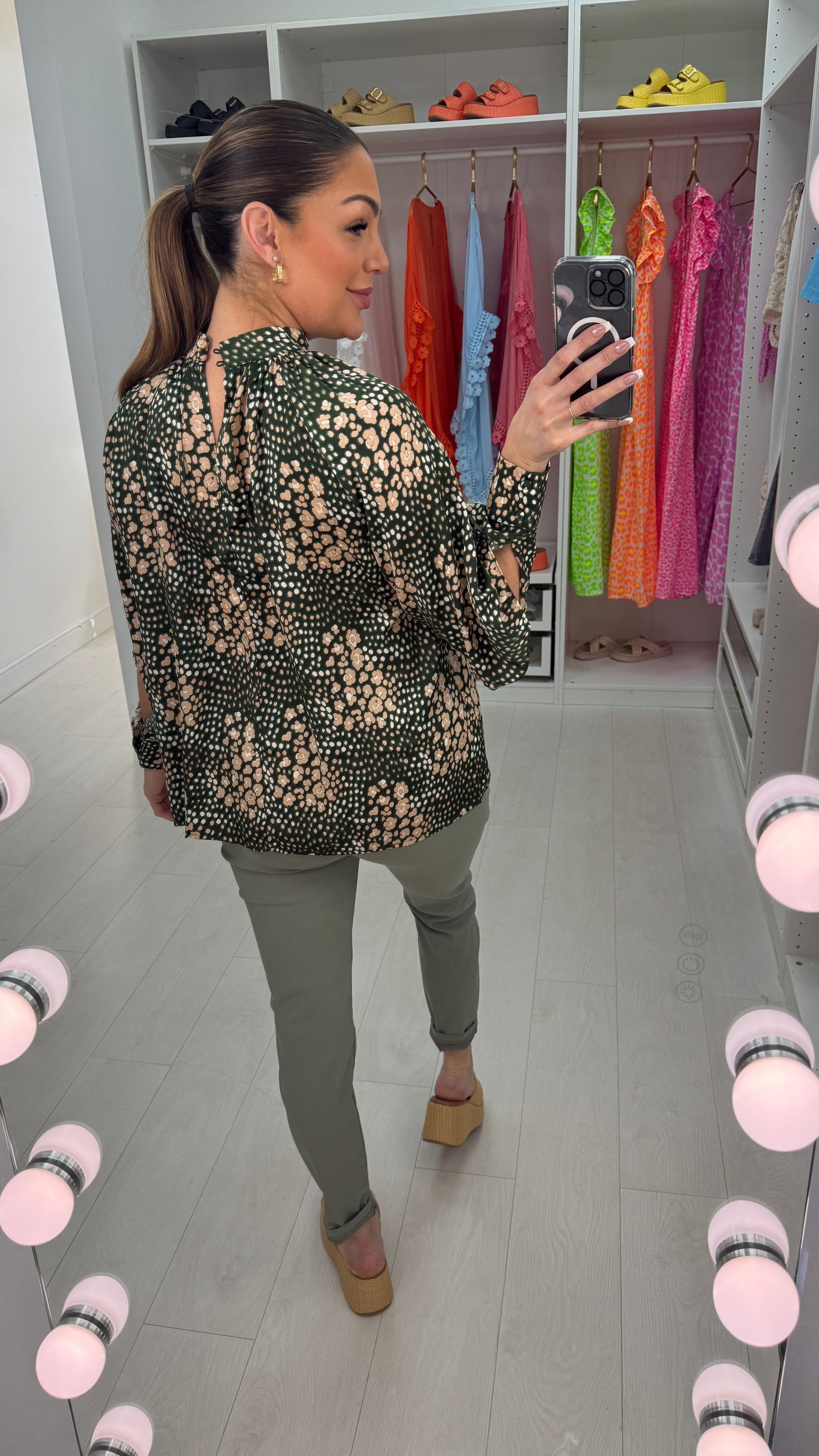 Henley Satin Graphic Print Blouse