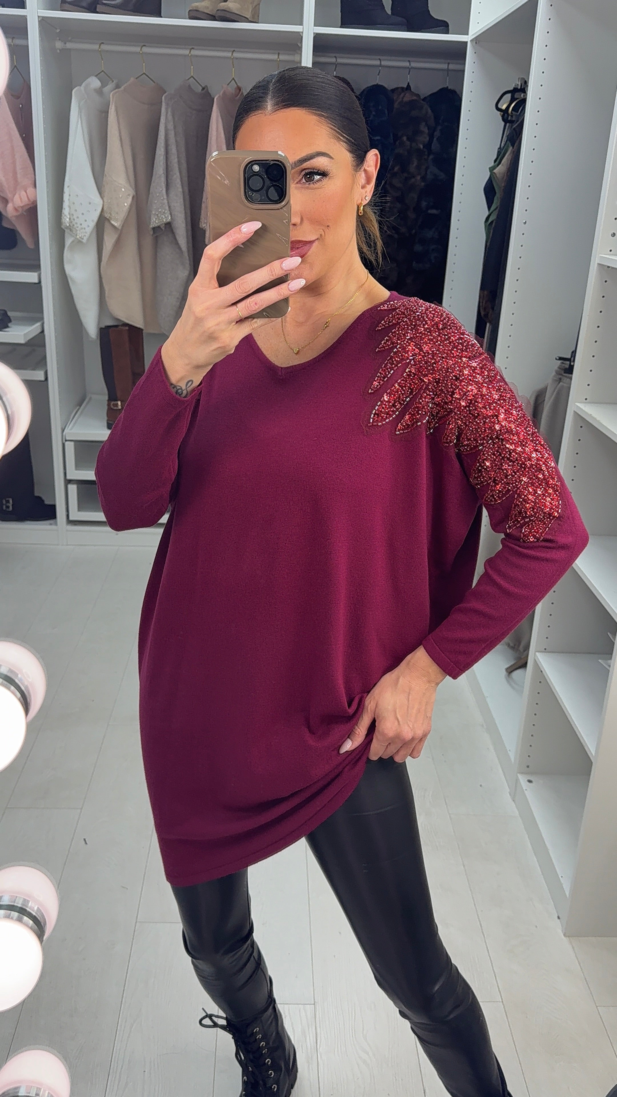 Mireya Embellished Shoulder Longline Jumper