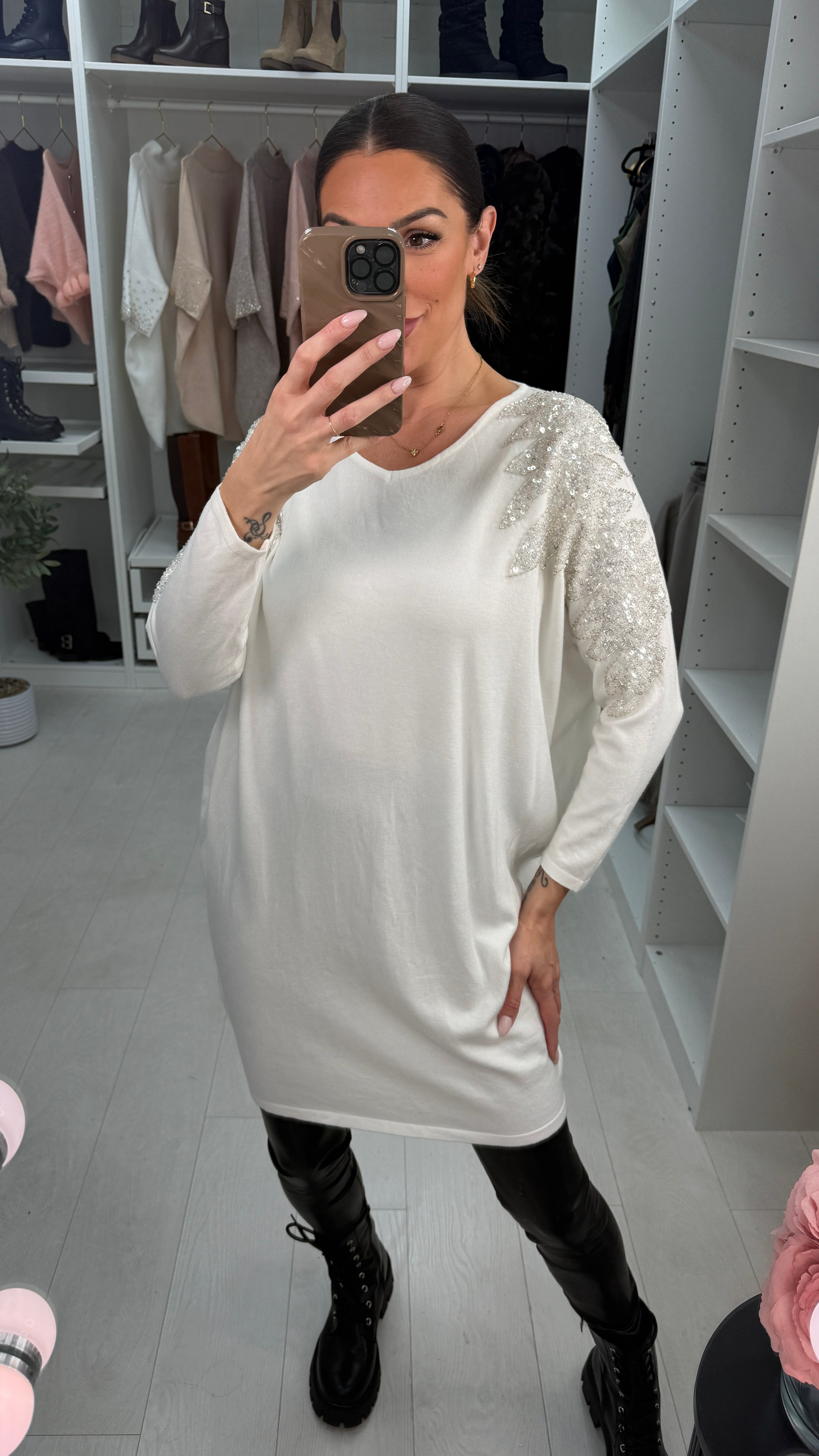Mireya Embellished Shoulder Longline Jumper