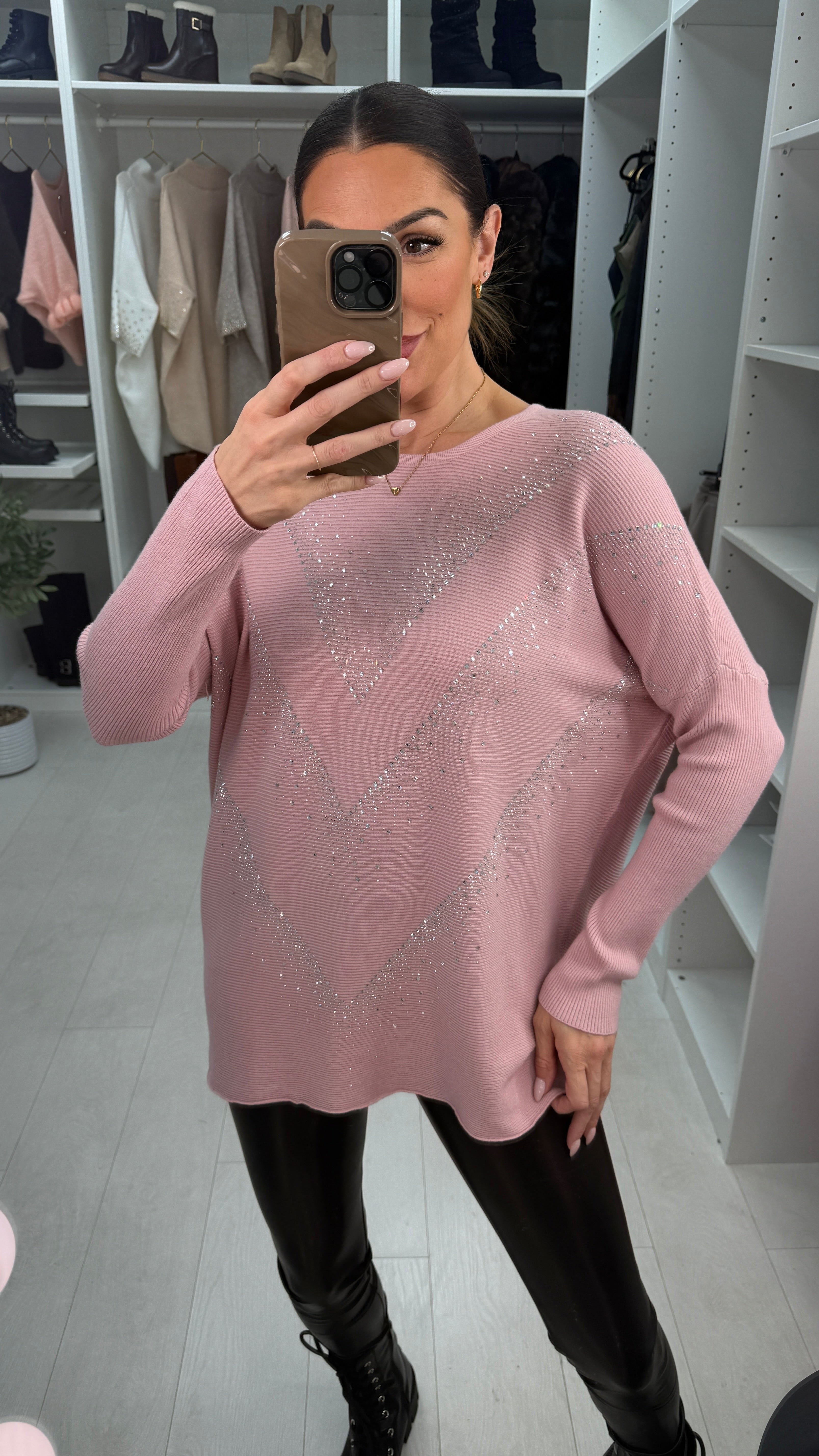 Mariela Diamante Detail Ribbed Loose Fit Jumper