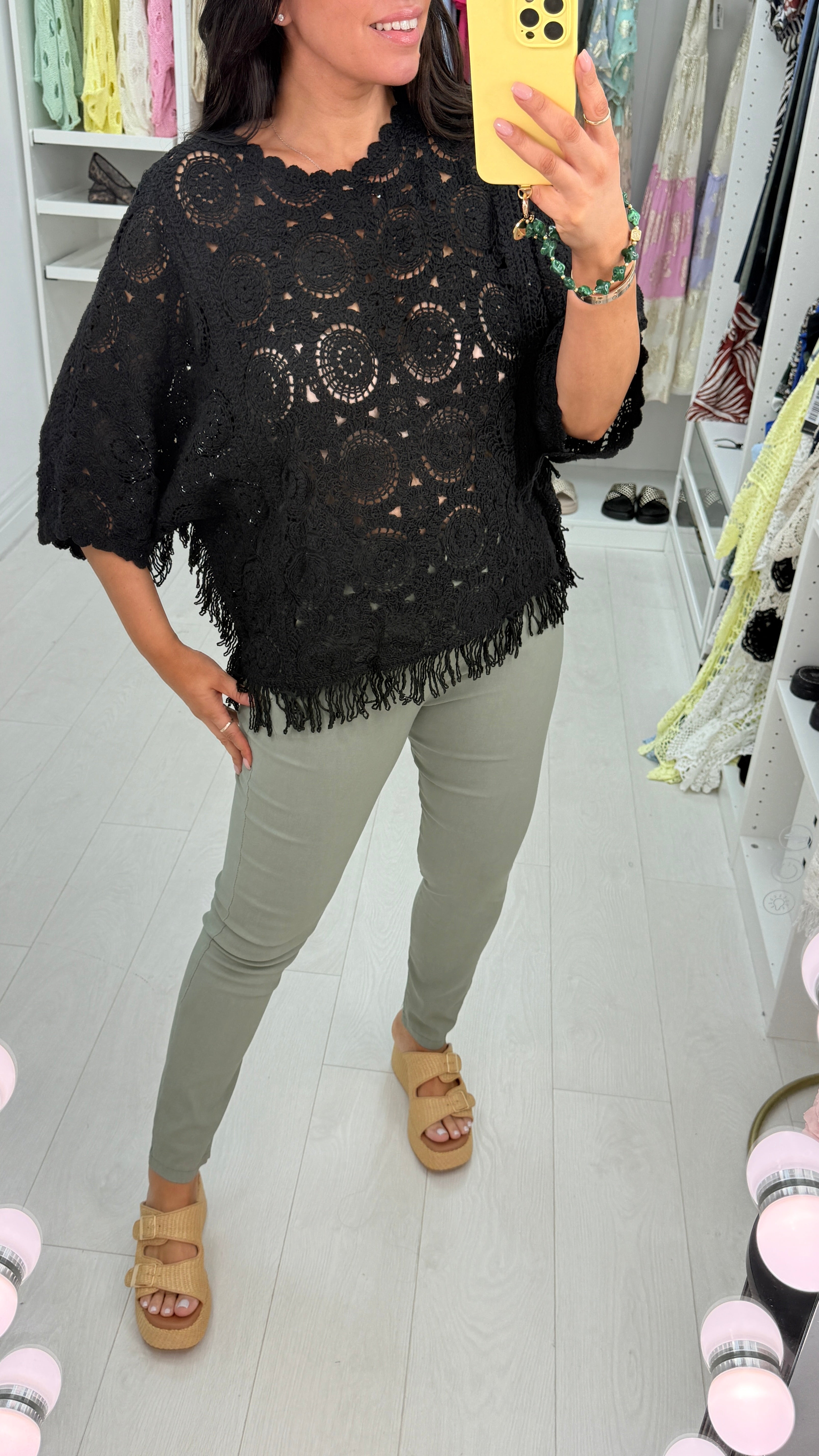 Kirstie Plain Tassel Hem Crochet Top