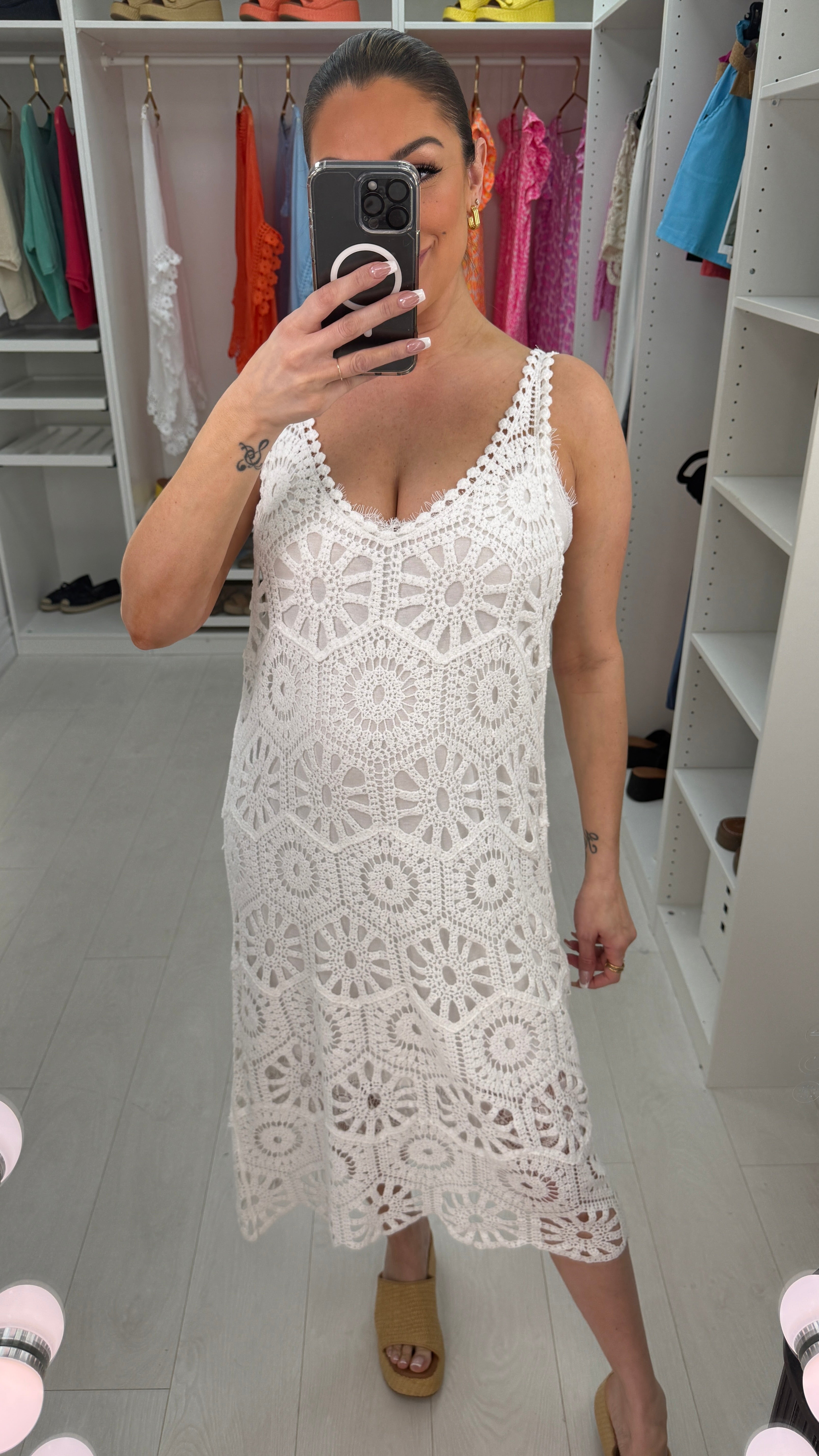 Aloe Plain Crochet Midi Dress