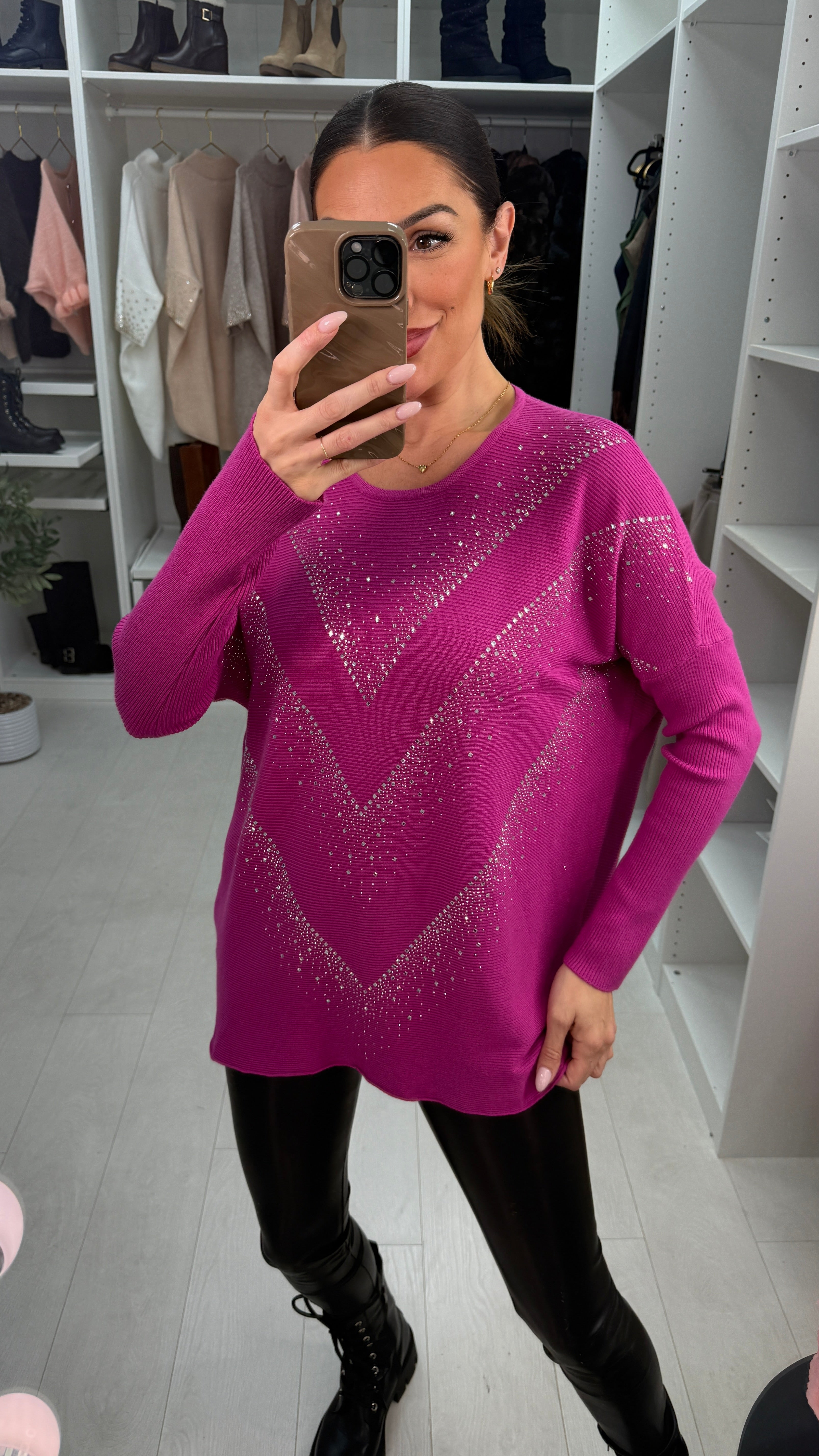 Mariela Diamante Detail Ribbed Loose Fit Jumper