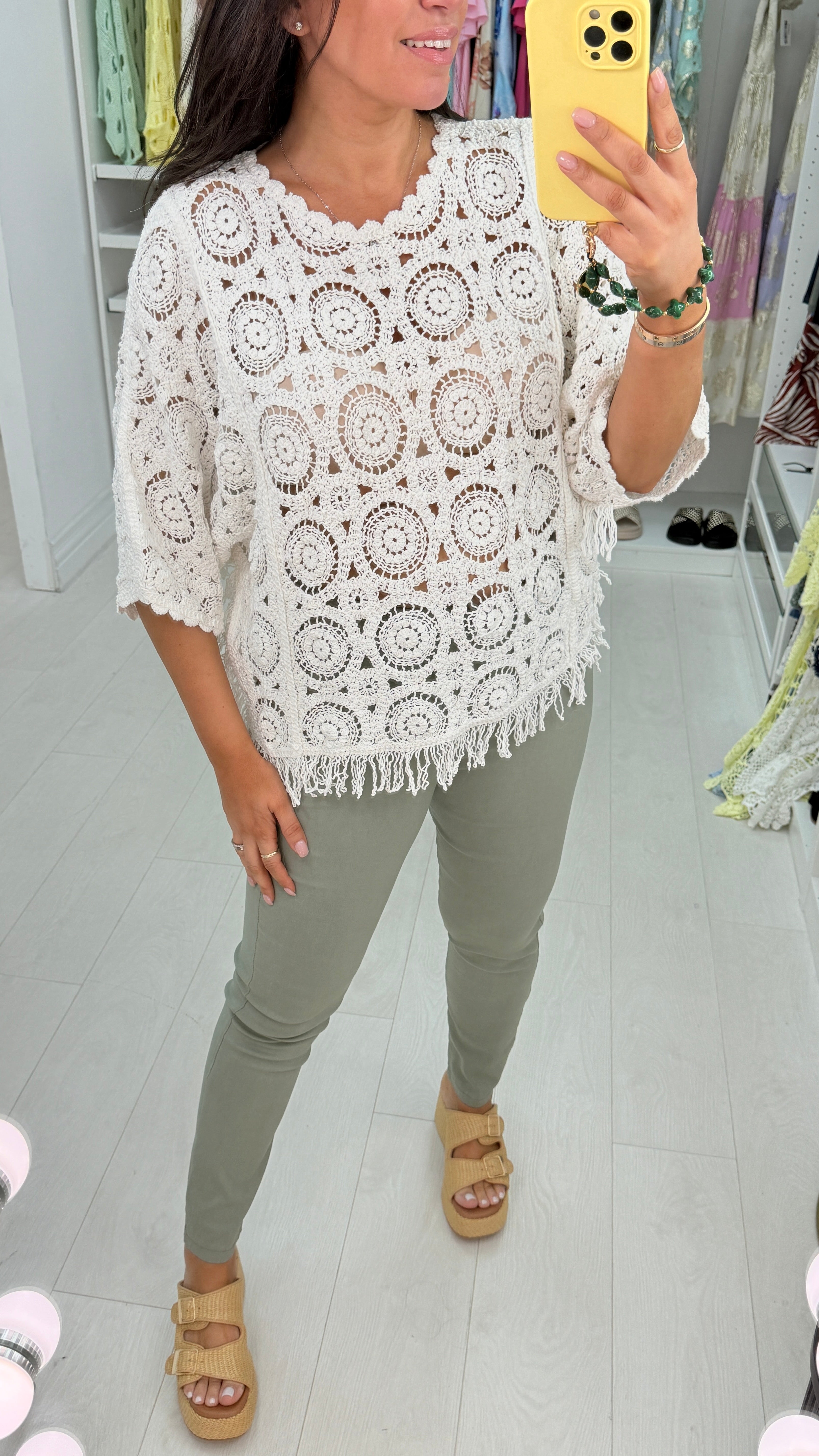 Kirstie Plain Tassel Hem Crochet Top