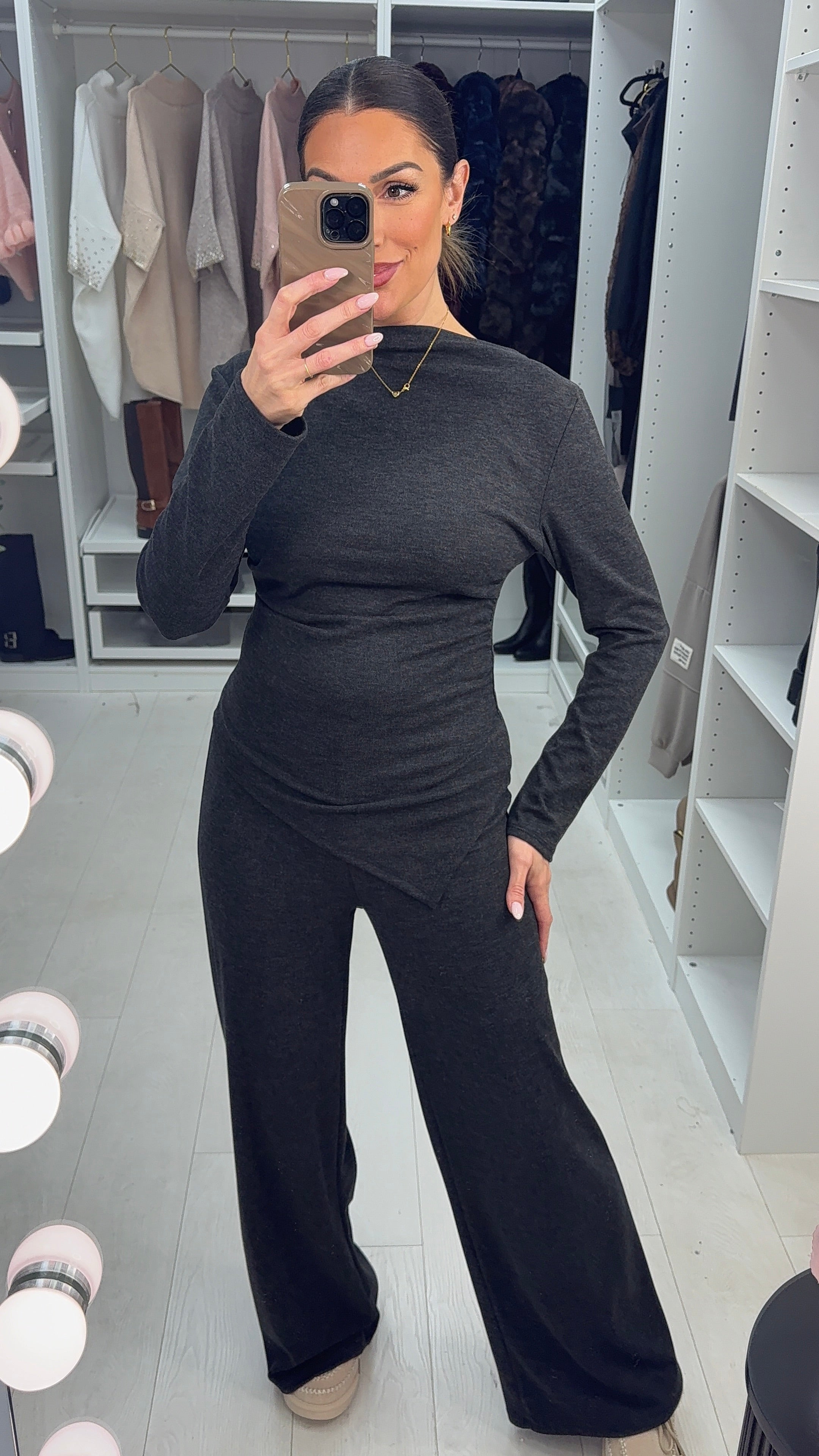 Fatima Plain Asymmetric Top Loungewear Set