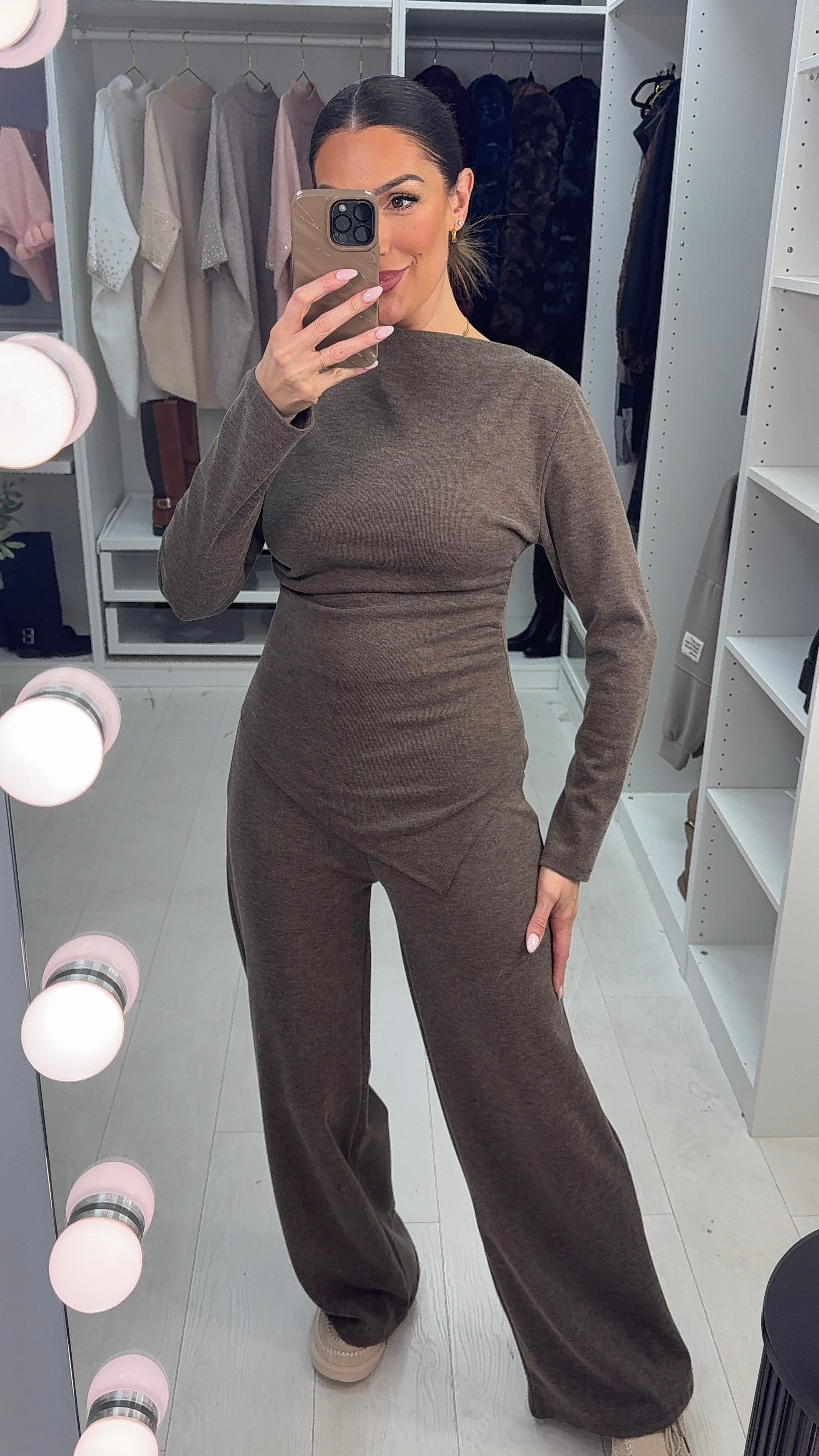 Fatima Plain Asymmetric Top Loungewear Set