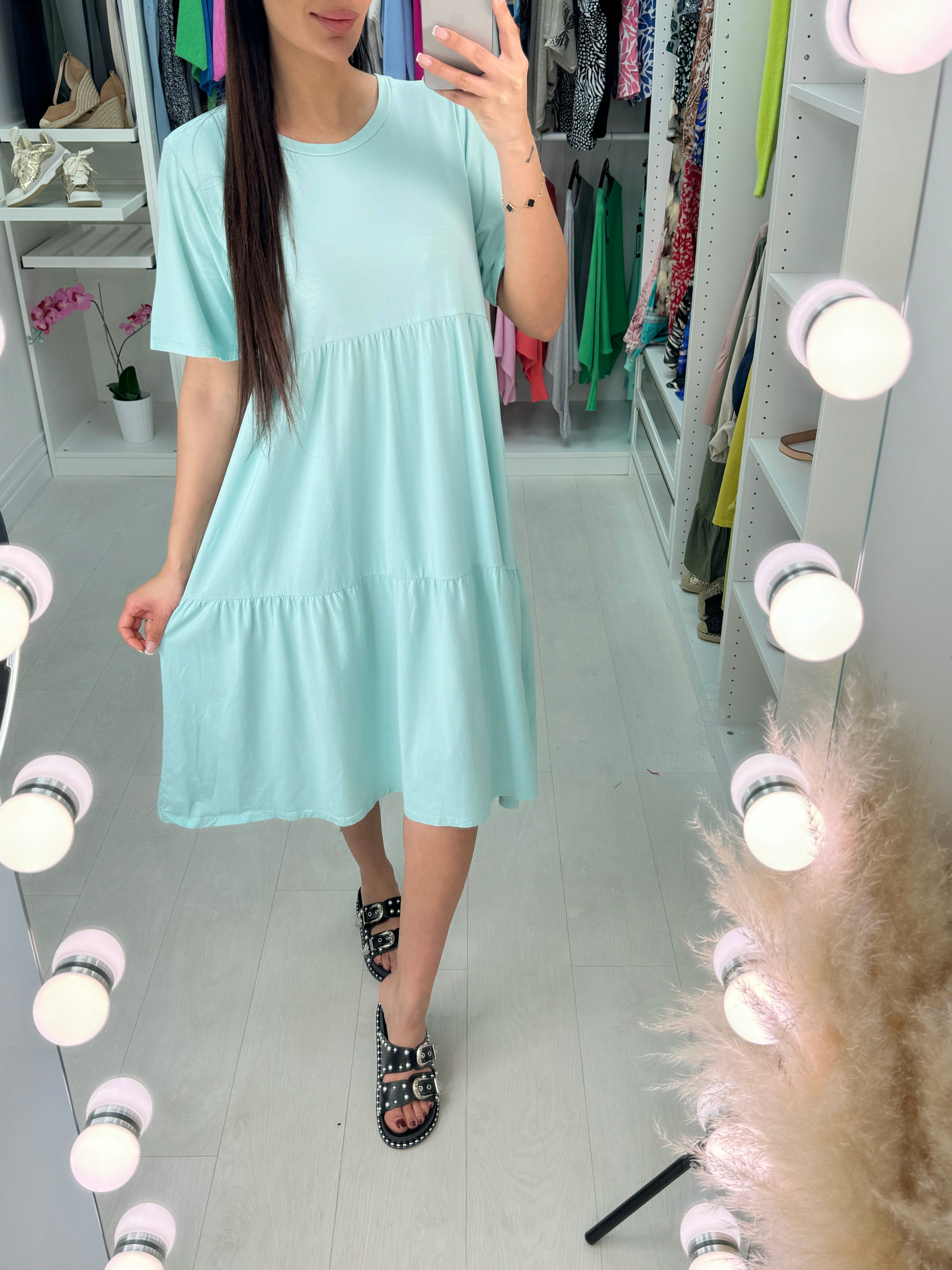 Katey Plain Jersey Tiered Smock T-shirt Dress