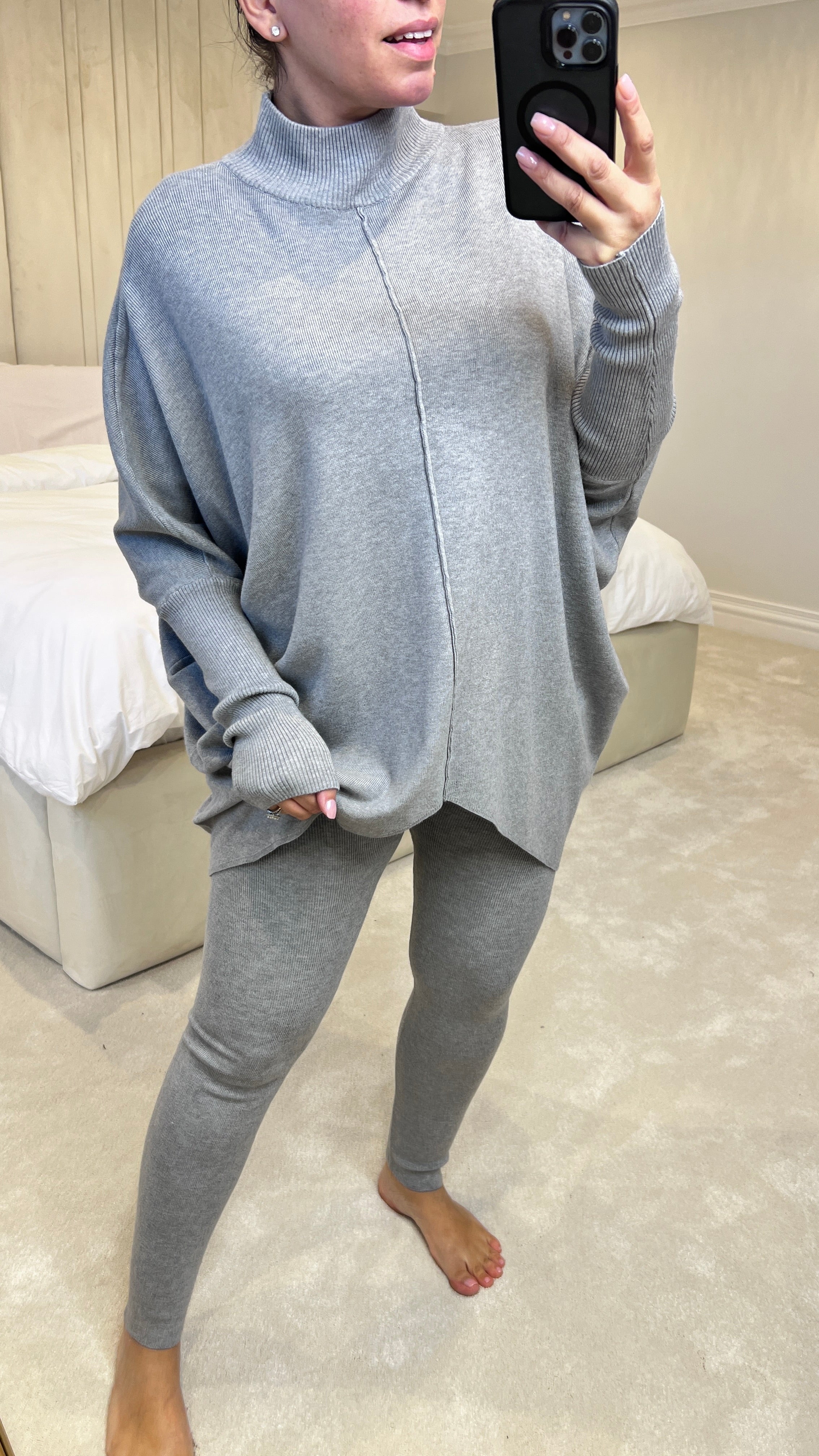 Talu Plain Rib High Neck Loungewear Set