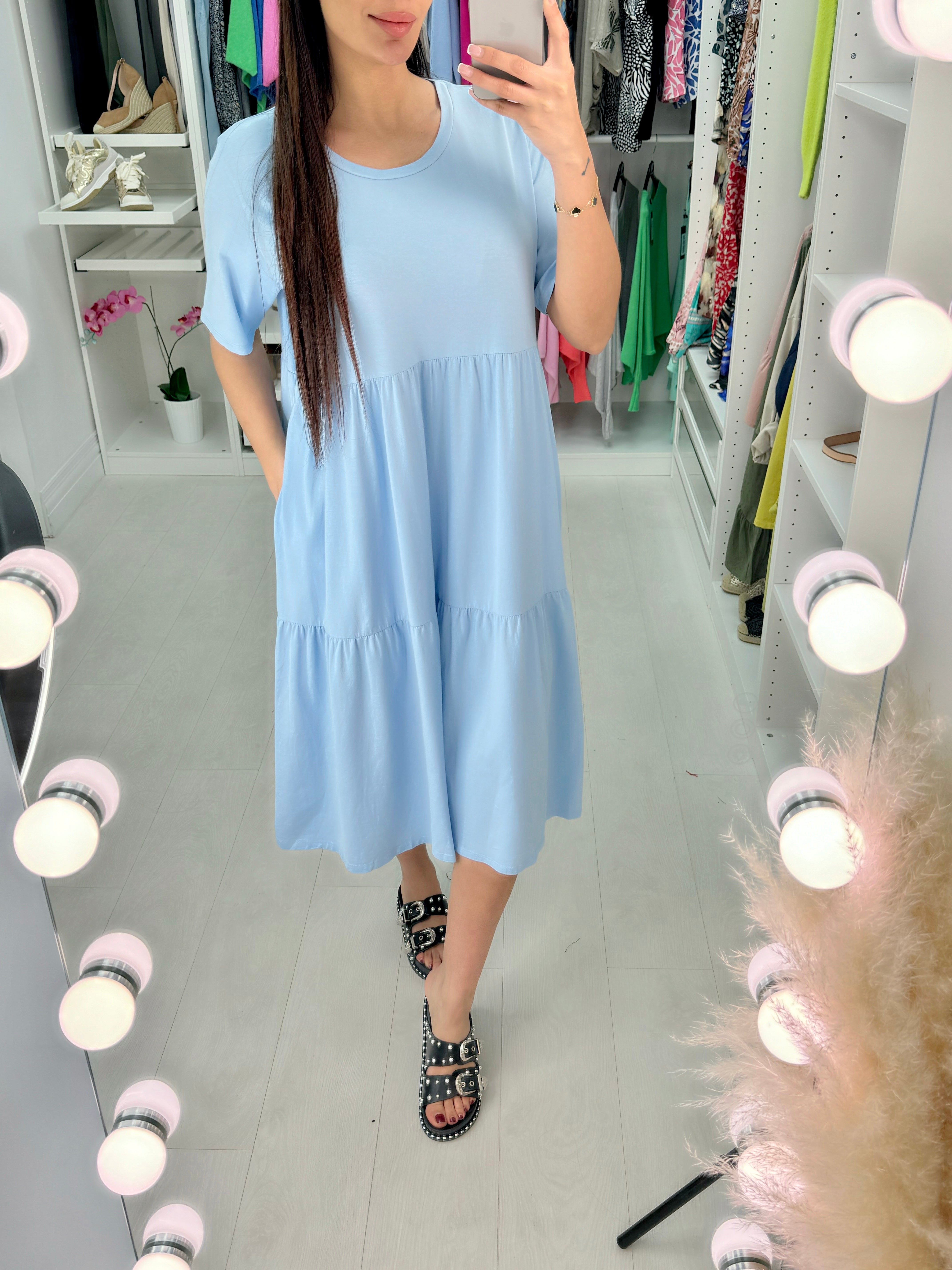 Katey Plain Jersey Tiered Smock T-shirt Dress