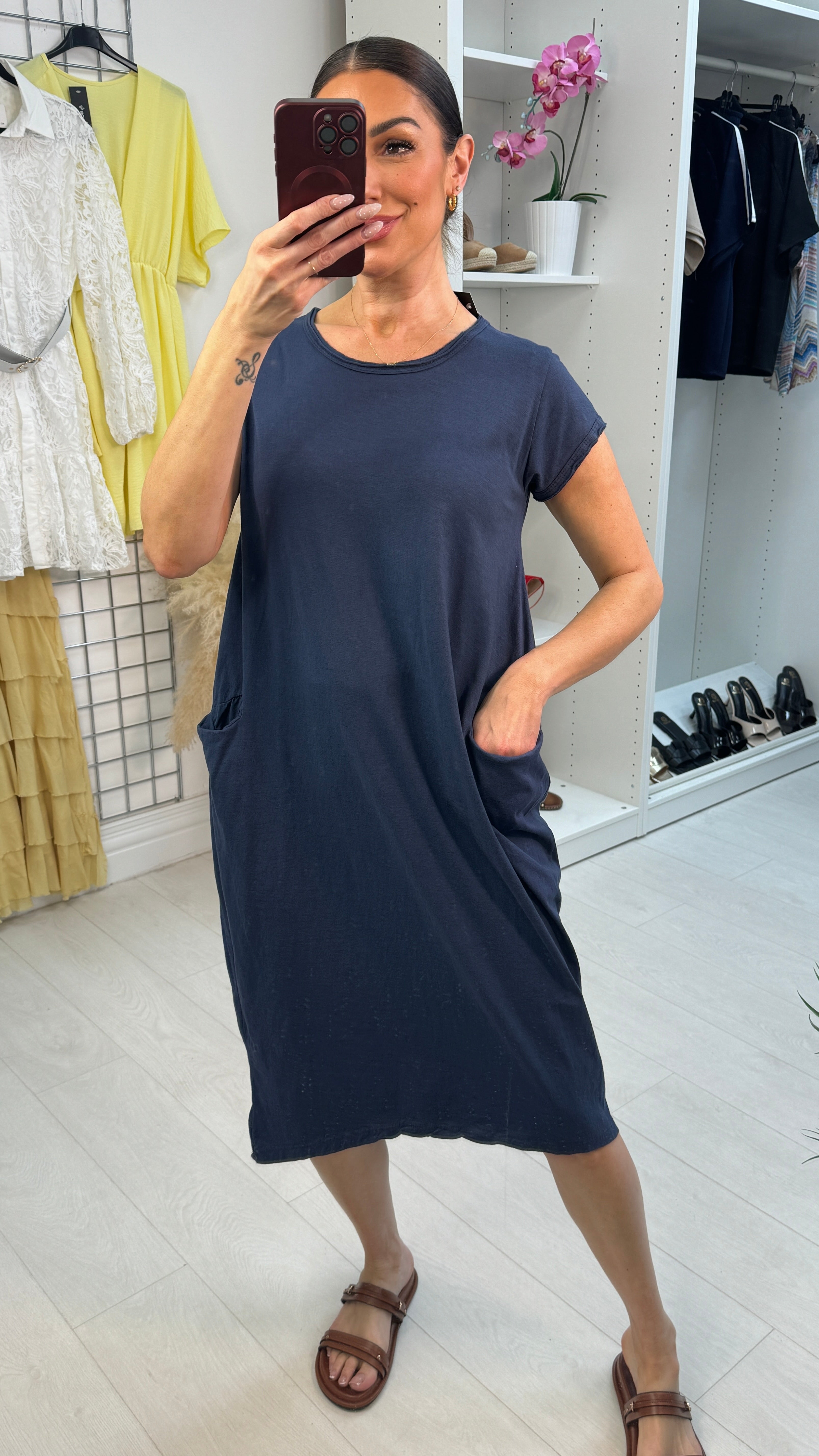 Bambina Plain Pocket Midi Dress