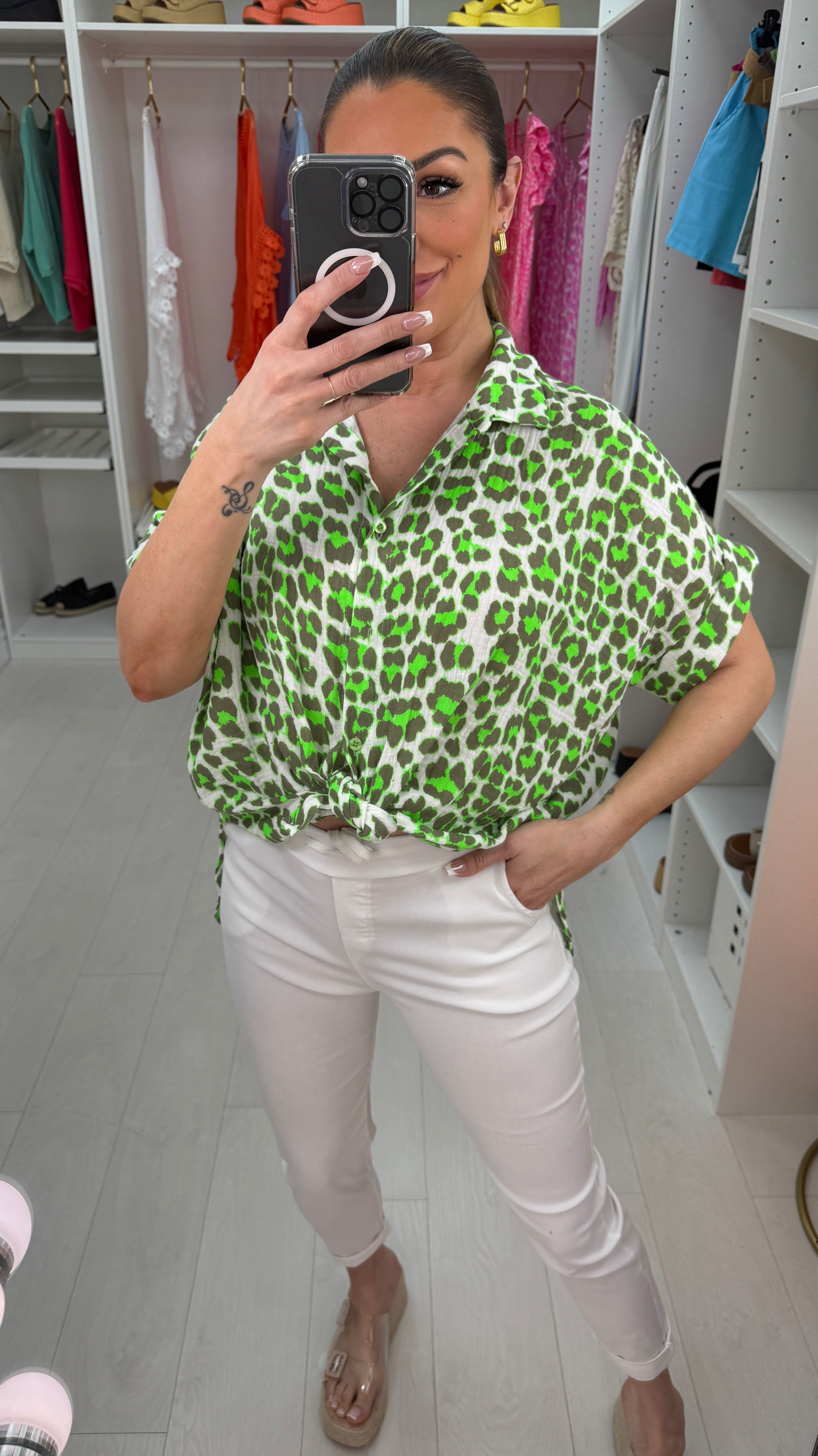Keely Leopard Print Cheesecloth Short Sleeve Shirt