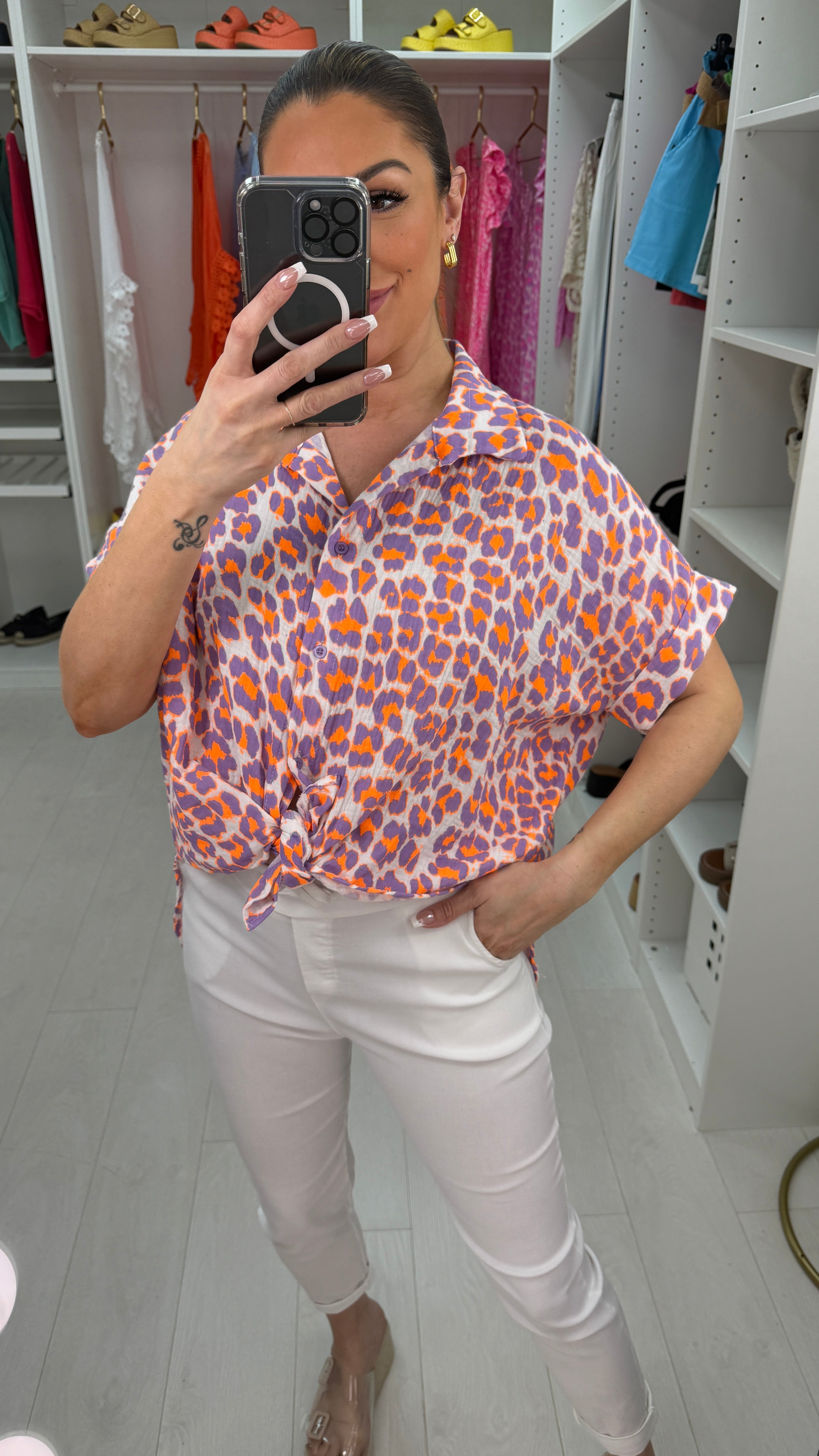 Keely Leopard Print Cheesecloth Short Sleeve Shirt