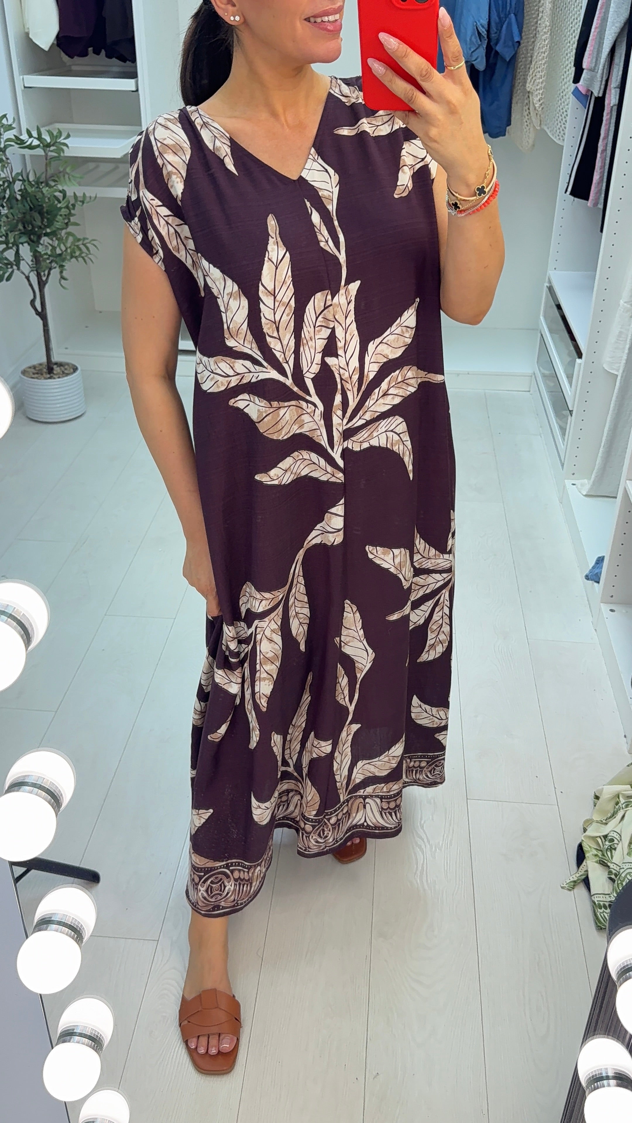 Izella Leaf Print Floaty Maxi Dress