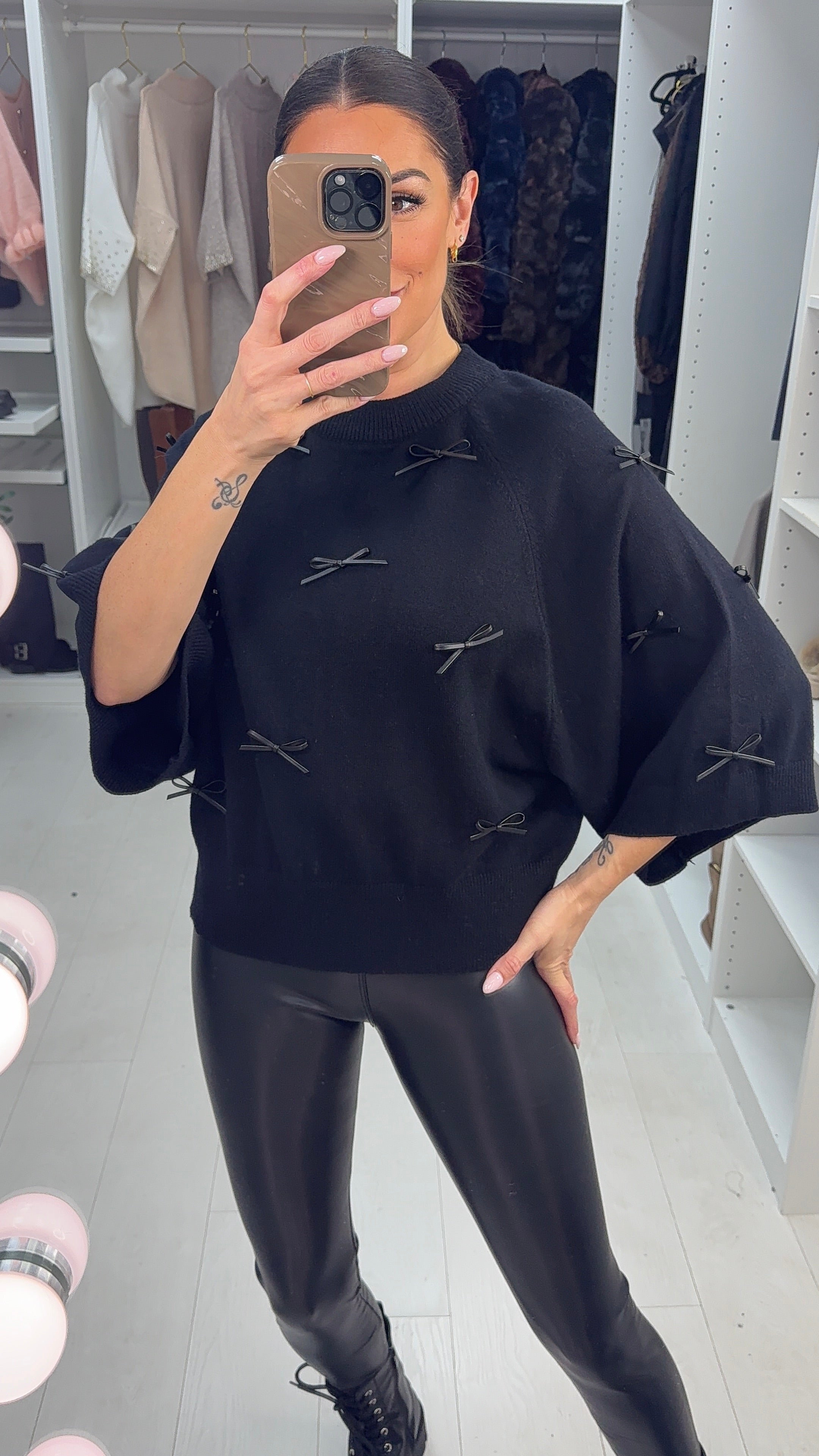 Gosia Faux Leather Bow Detailed Jumper