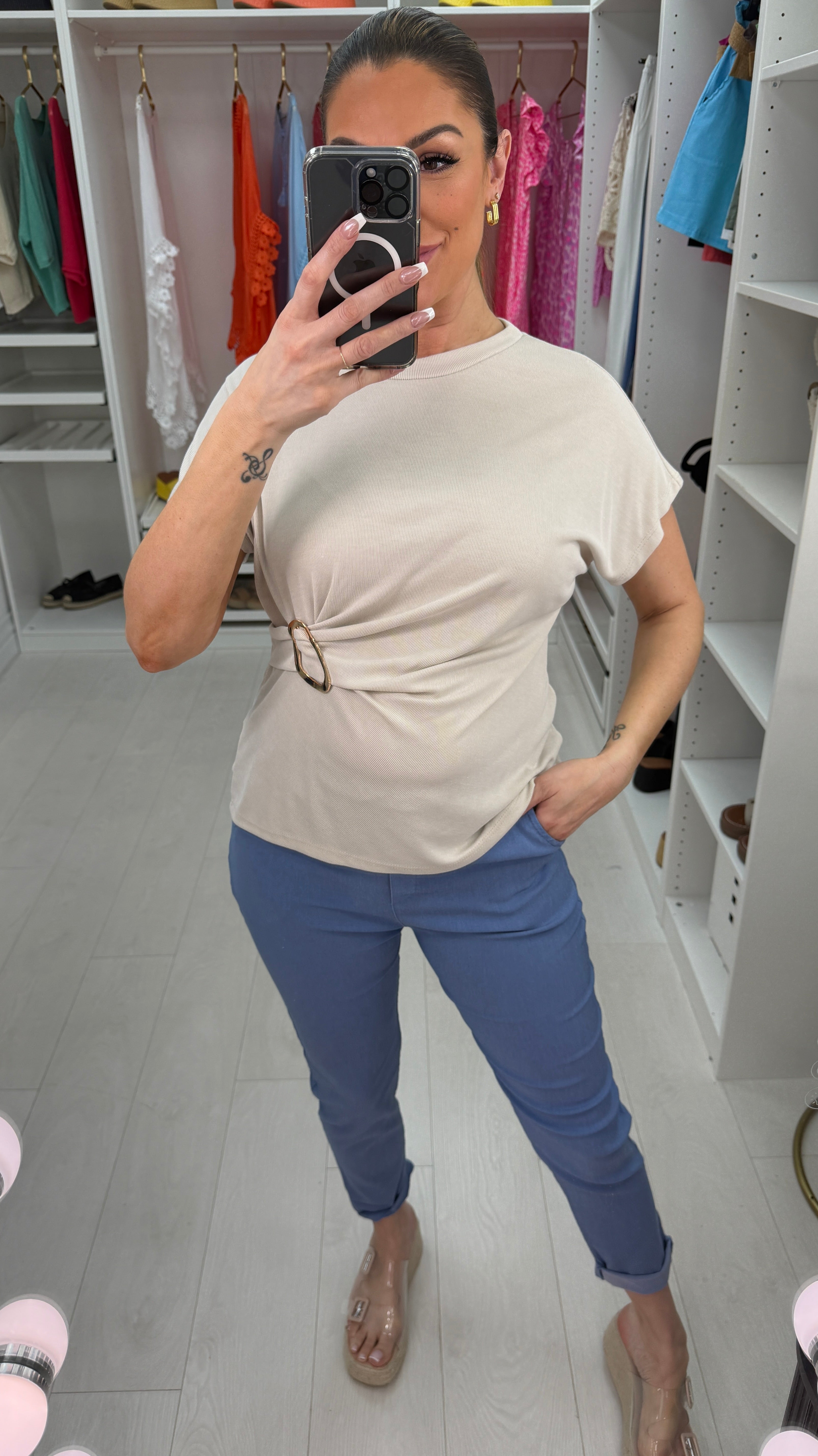 Veda Plain Buckle Detail Top