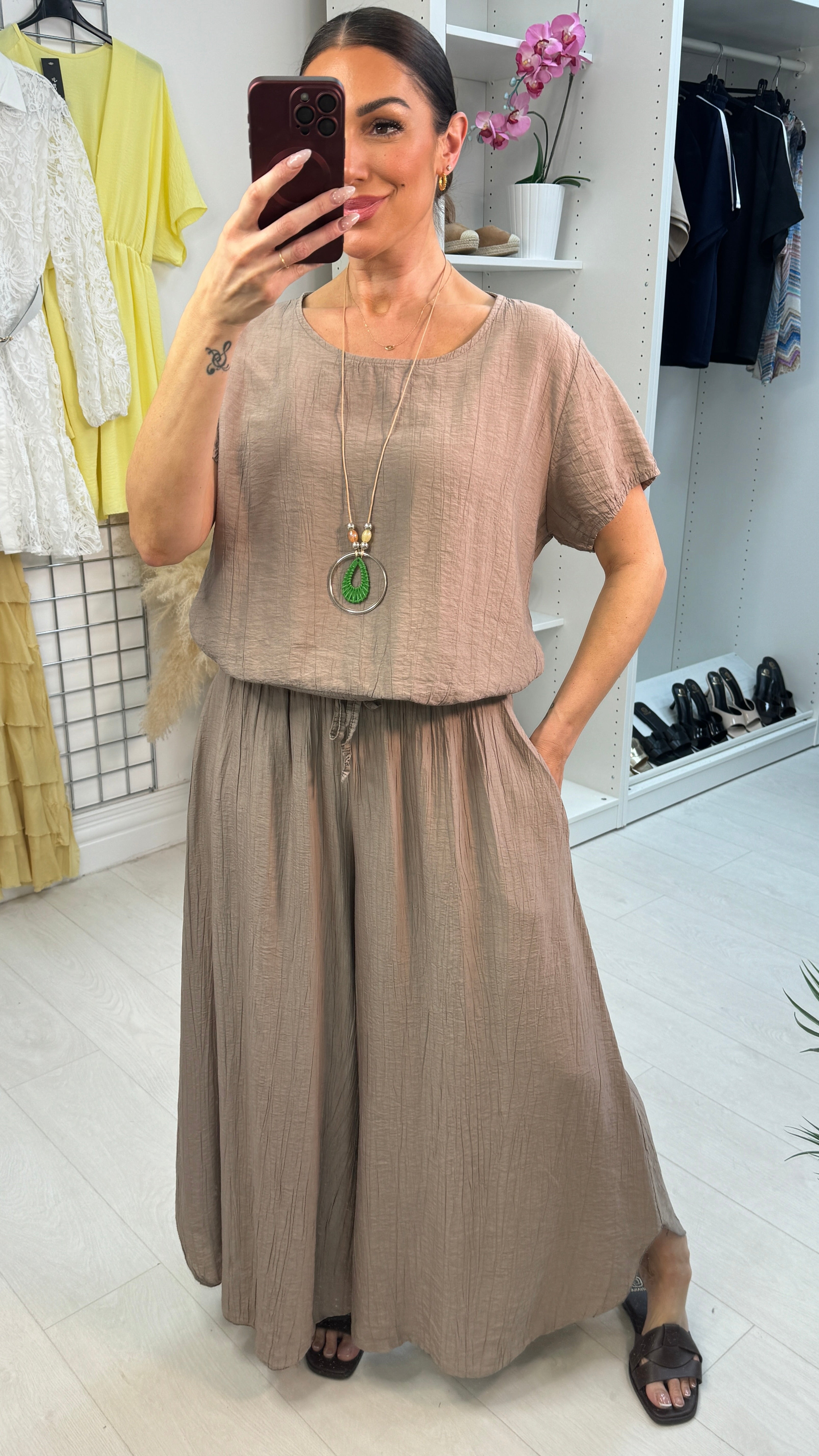 Freyanna Plain Textured Loose Fit Necklace Co-Ord Set
